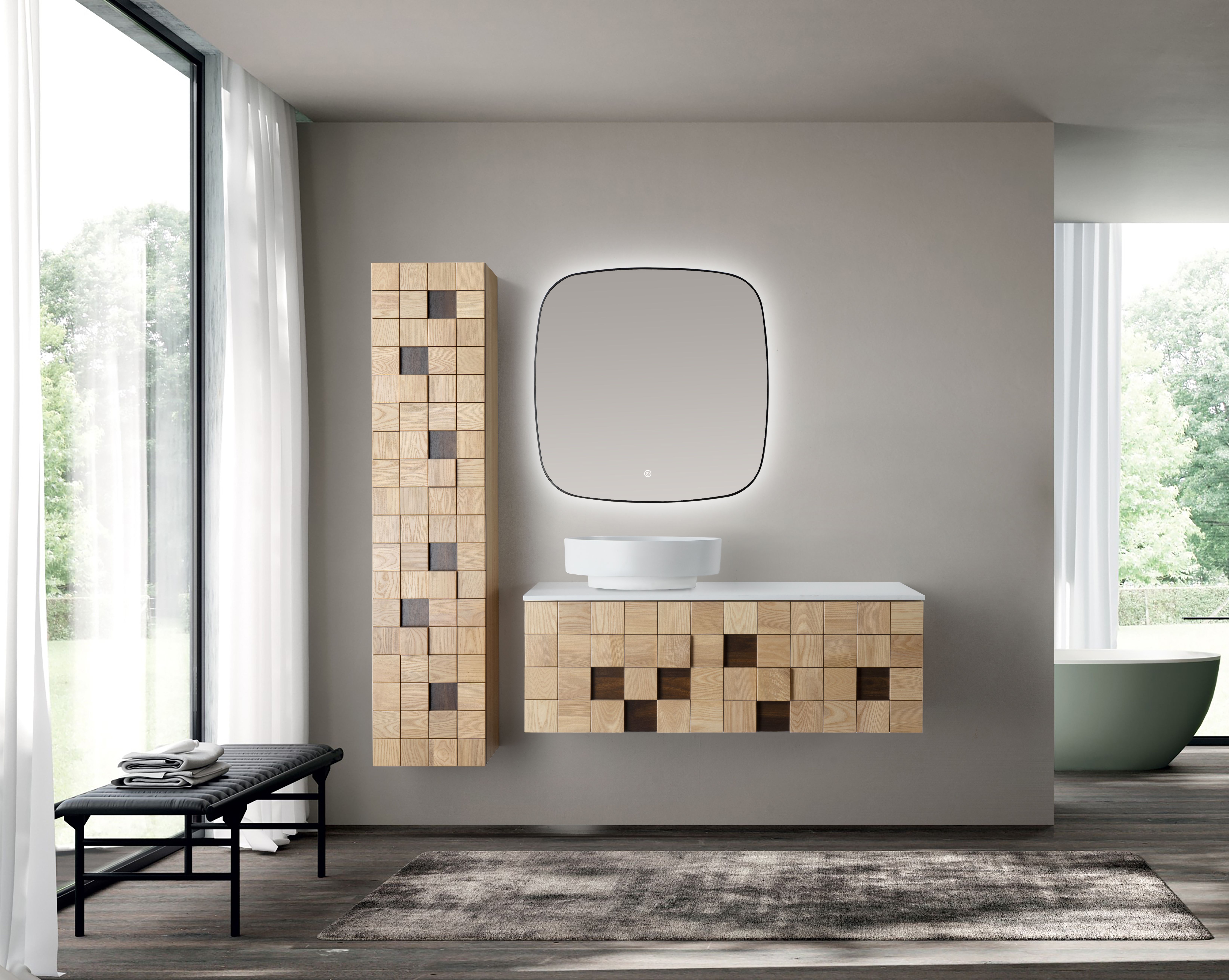 Mimoza Colonne - 2 Portes - Sans Poignées - Soft Close - Réversible - 35×160×35 CM - Chêne Clair