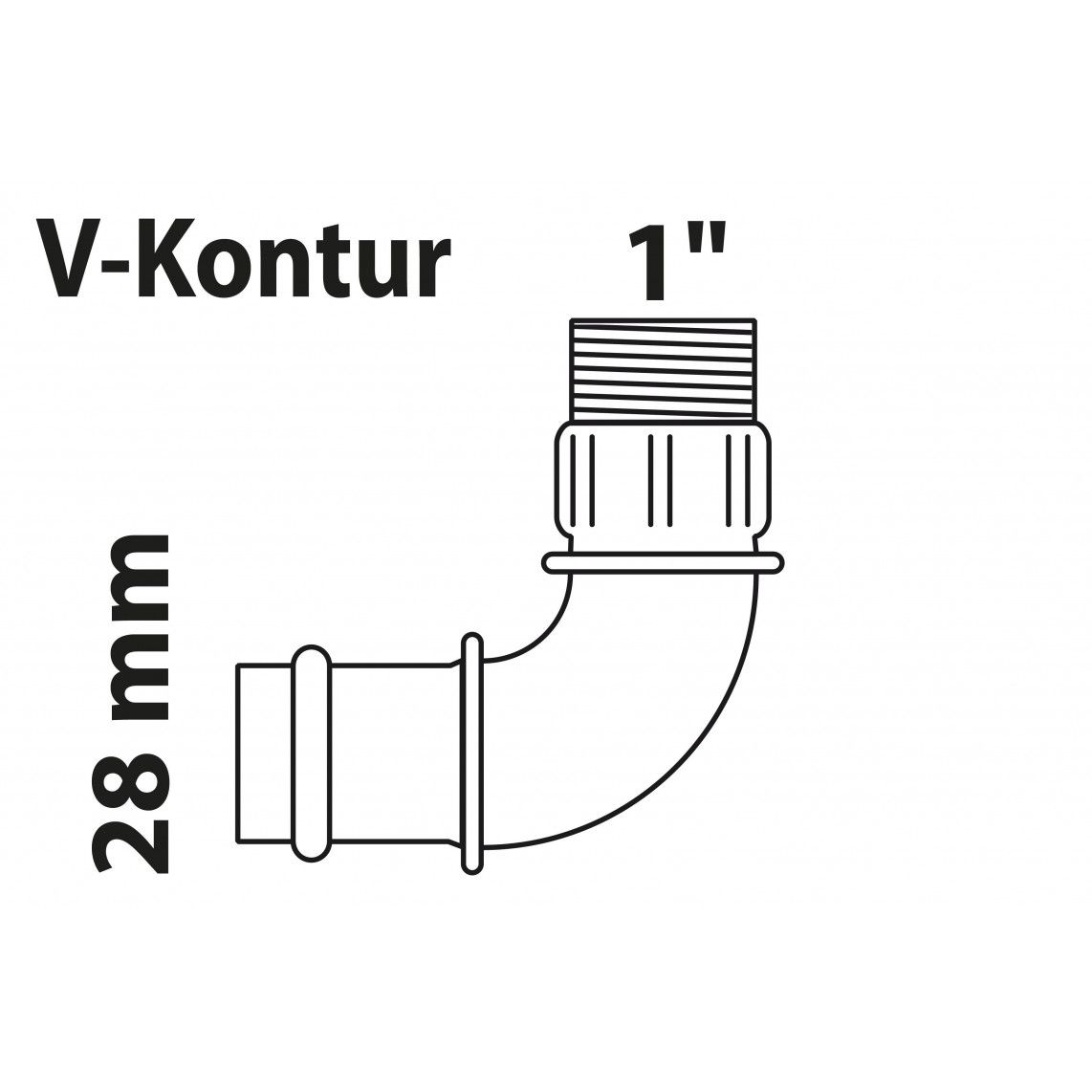 988622654 Transition angle 90°, press fitting for copper V-profile, 28 mm x 1" male, 1 socket vue 2