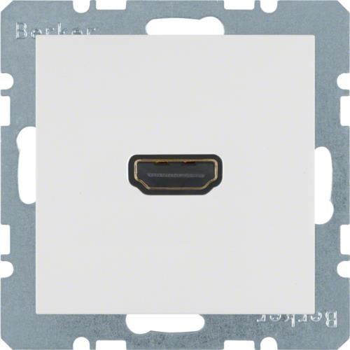 Prise Hdmi avec fiche de connexion 90° Berker S.1 / B.3 / B.7 Blanc polaire, mat