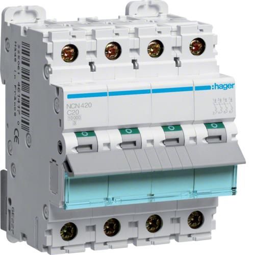 Disjoncteur 10kA - courbe C - 4 pôles - 20A - 4 modules