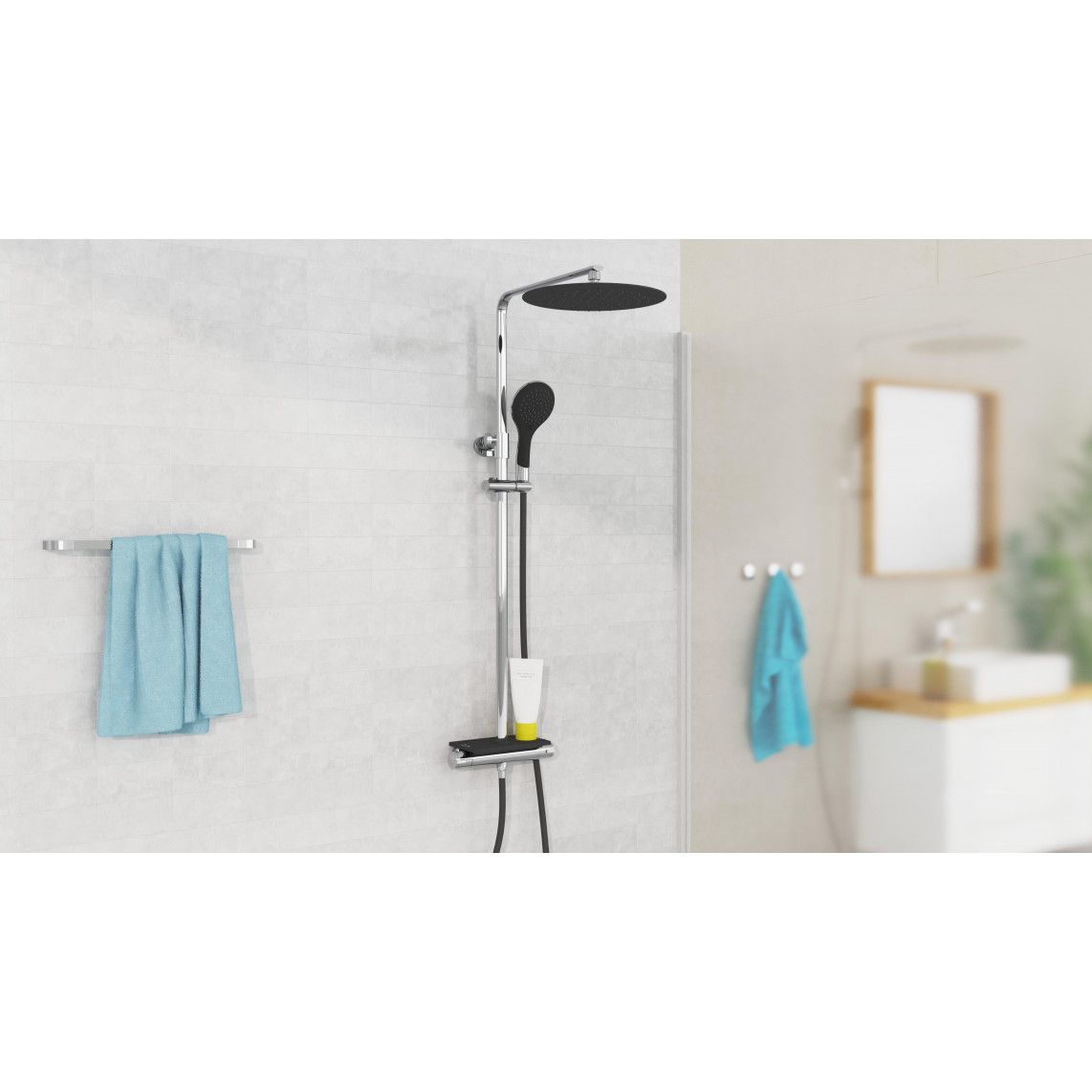 DX1103CST GRANDE VITA Overhead shower set, black, with thermostatic mixer vue 6