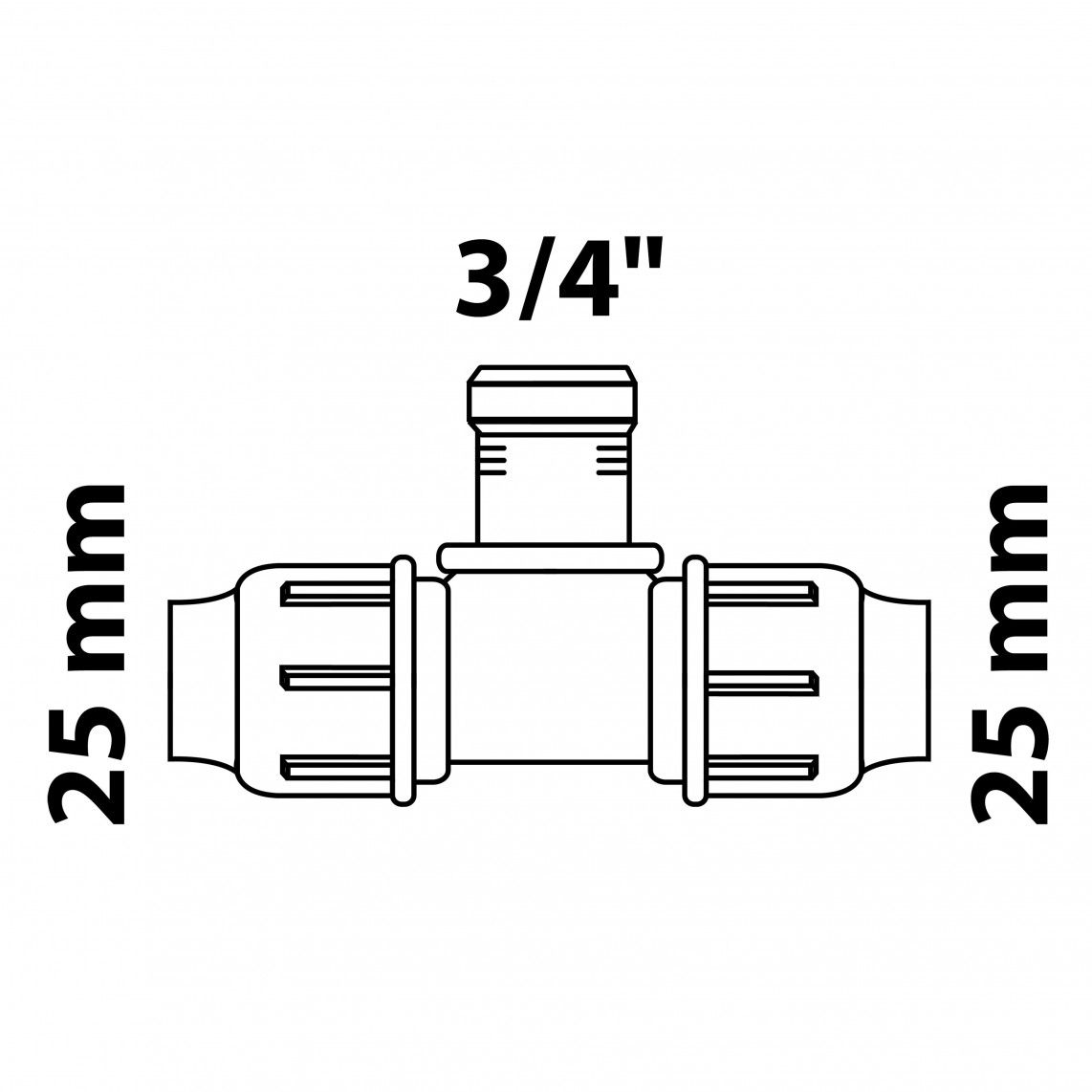 984844617 PP T-stuk, 25 mm x 3/4"BI x 25 mm, knelfitting voor tyleen/socarex vue 4