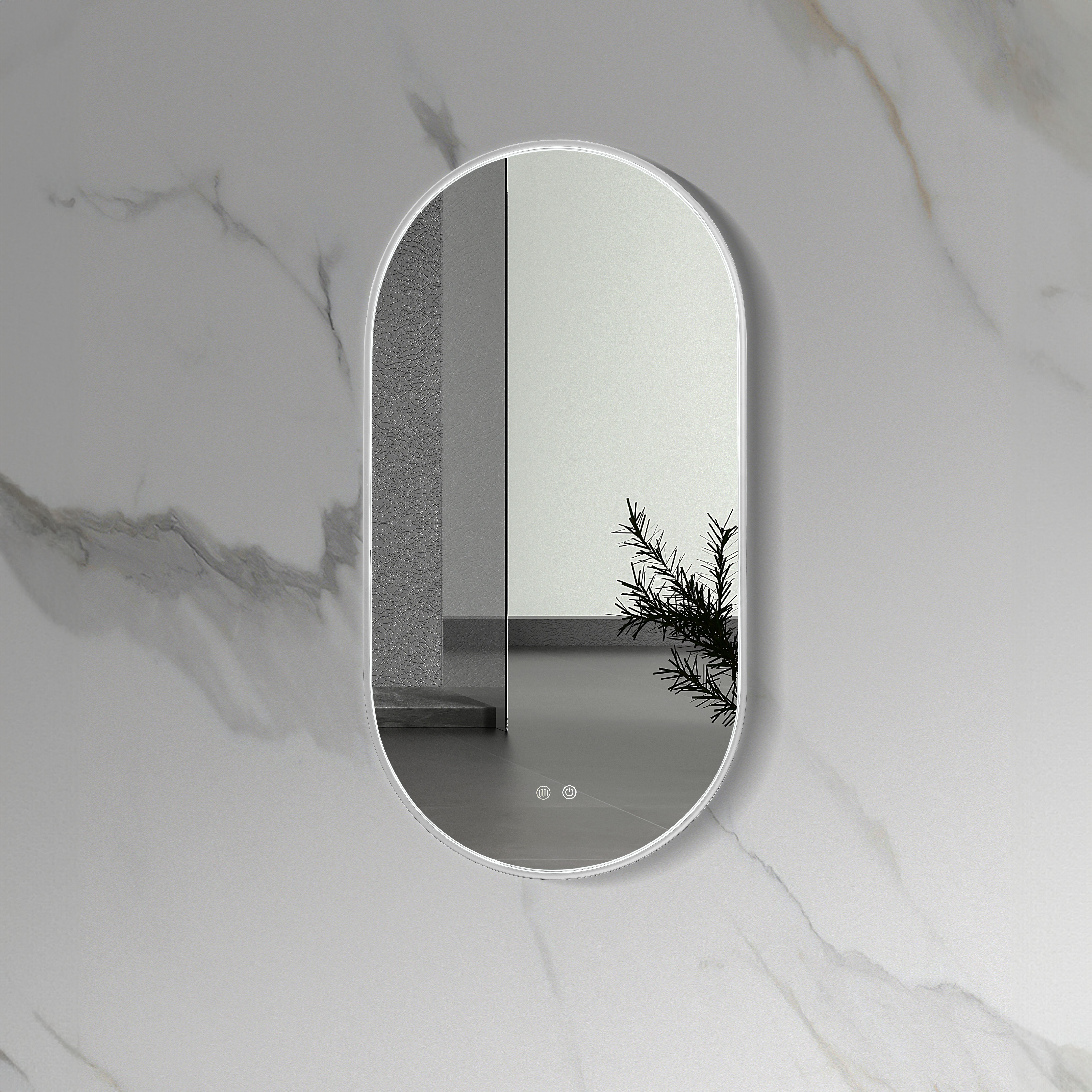 ALONI AVALO MIROIR - AVEC ÉCLAIRAGE LED - OVALE - AVEC CADRE - AVEC CHAUFFAGE - TEMPÉRATURE DE COULEUR LED 3500-6500K - 50X100CM - FINITION INOX BROSSÉ vue 2