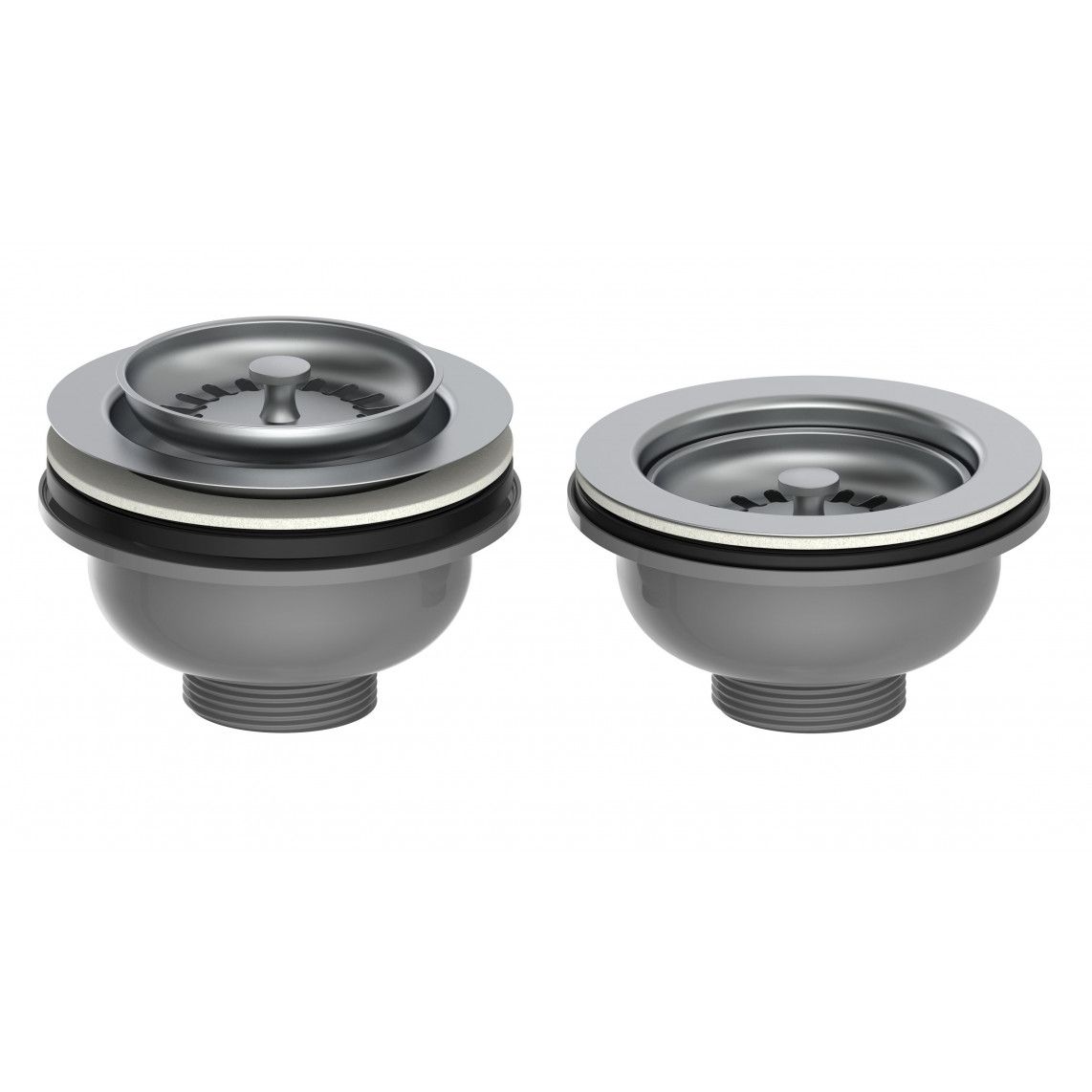 98835249 ECO-SAVE Basket valve, plastic, grey, 1 1/2" male, stainless steel valve cup & sieve Ø 114 mm vue 3