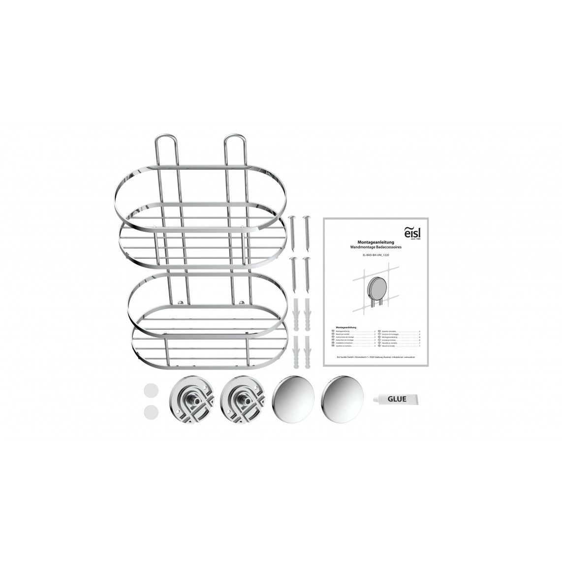 BA0204 Shower wall tray, chrome, for glueing and screwing, 2 tiers vue 2