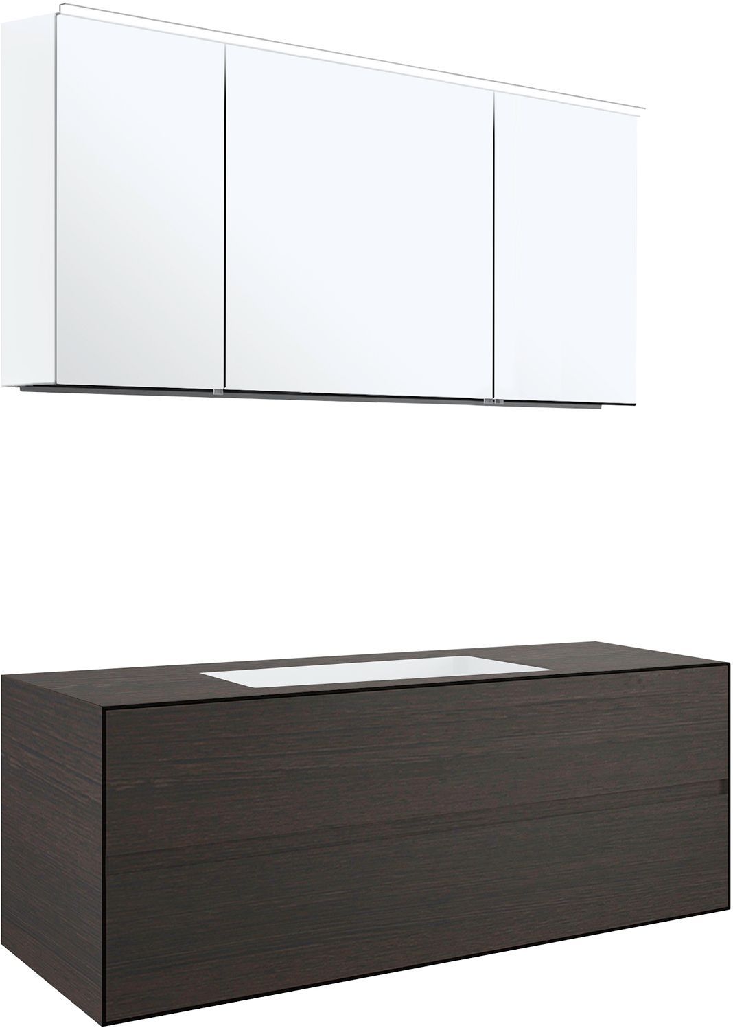 MEUBEL 2 LADES+MEUBELLAVABO CENTRAAL TENSO 140CM ZONDER KRAANGAT WENGE MET SPIEGELKAST vue 1