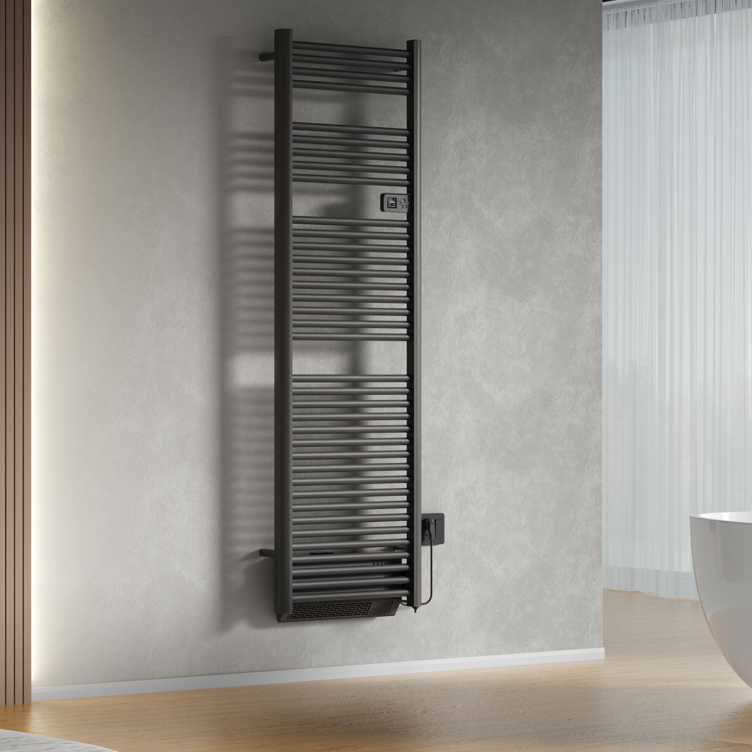 Belrad Sèche-serviettes Électrique Avec Souffleur – Avec Thermostat Numérique Programmable – Smart Wifi - 2000W – 1840×540×133 MM – Noir Mat