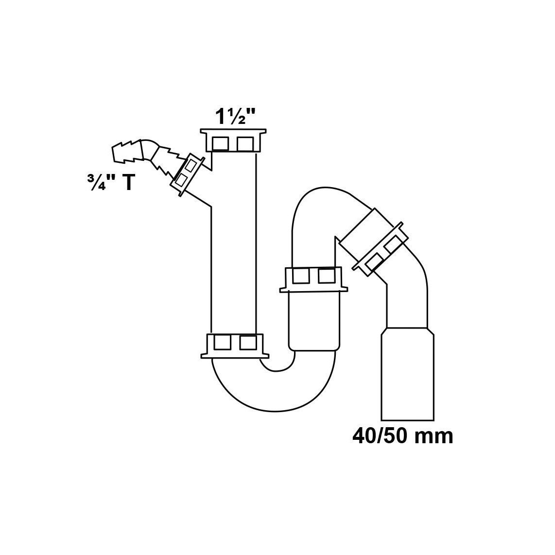 988316418 KS spoelbak-buissifon, wit, 1 1/2"BI x DN 40/50 mm, met 3/4" toestelaansluiting vue 2