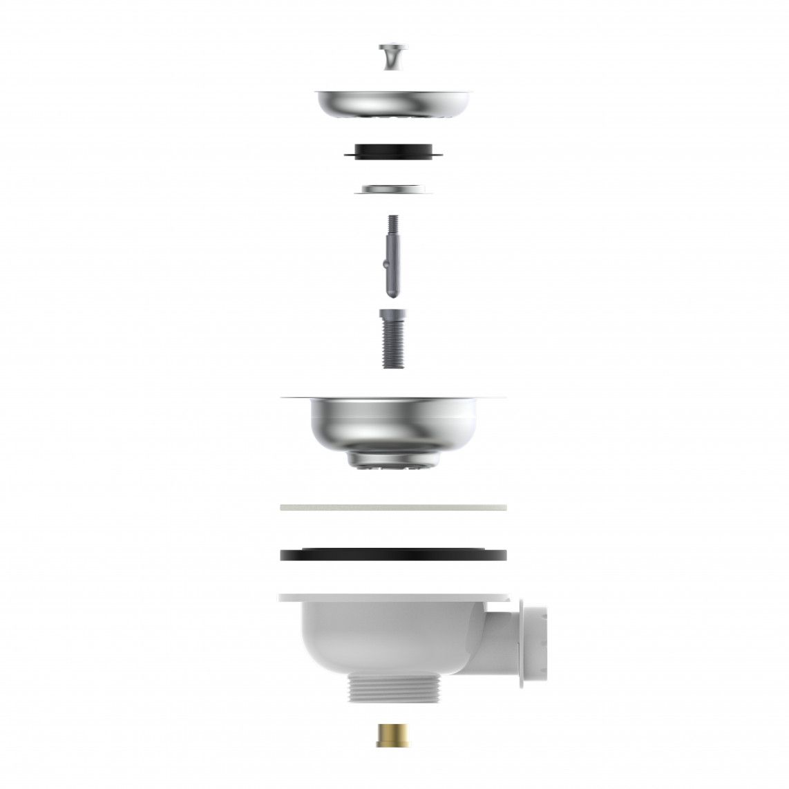 98835340 KS korfventiel, 1 1/2"BU, RVS ontruimingskelk & zeef Ø114 mm, met 1" overloop aansluiting vue 6