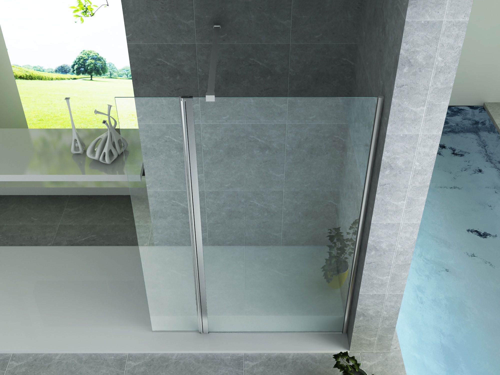 ALONI PAROI LATÉRALE POUR DOUCHE À L’ITALIENNE – PIVOTANTE - 300X2000MM - CHROME-VERRE CLAIR vue 5