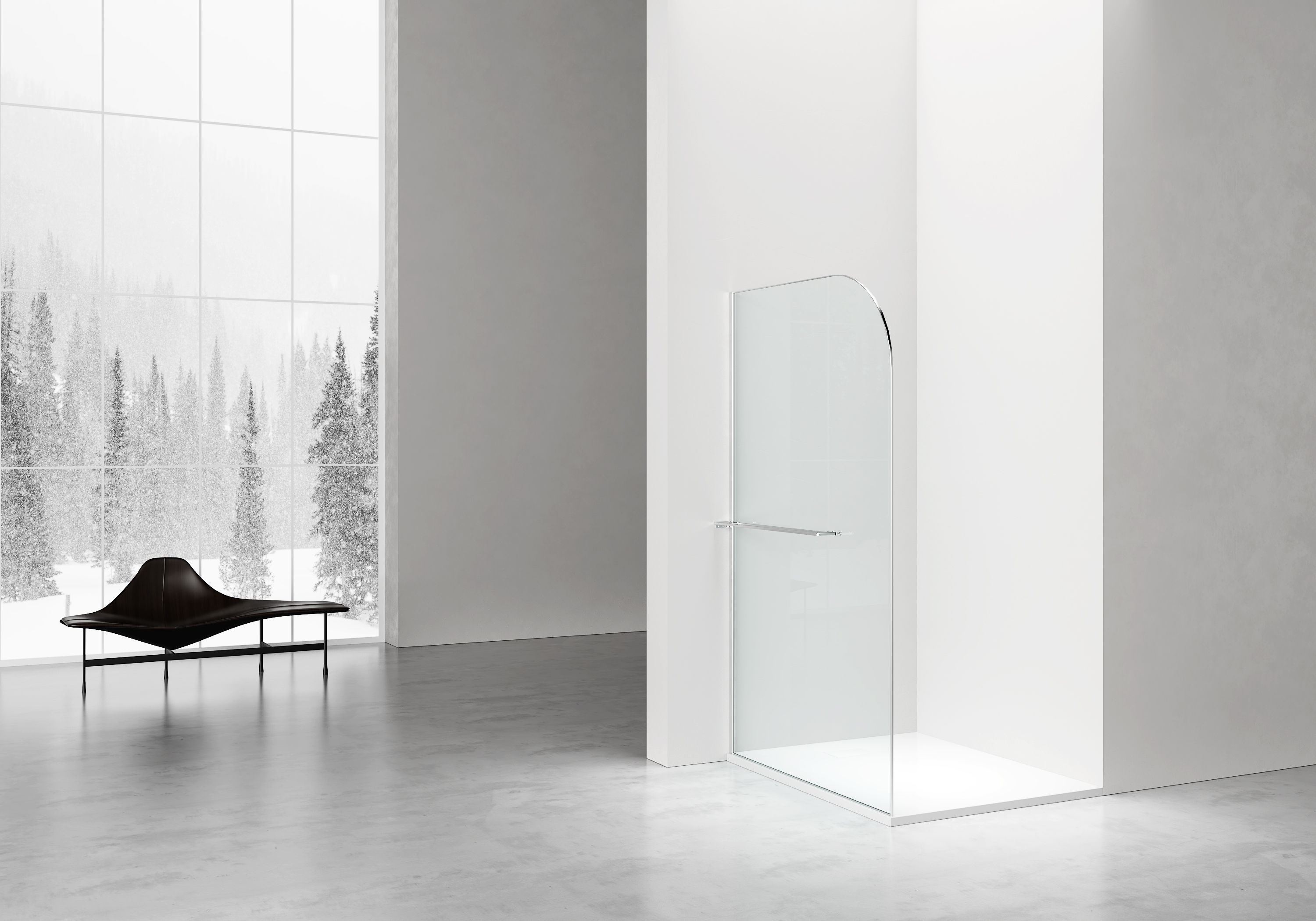CURVY DOUCHE À L'ITALIENNE AVEC PORTE-SERVIETTE - COURBÉE - TRAITEMENT ANTI-CALCAIRE - RÉVERSIBLE - VERRE DE SÉCURITÉ 8MM - 120X200CM - CHROME - VERRE CLAIR vue 2