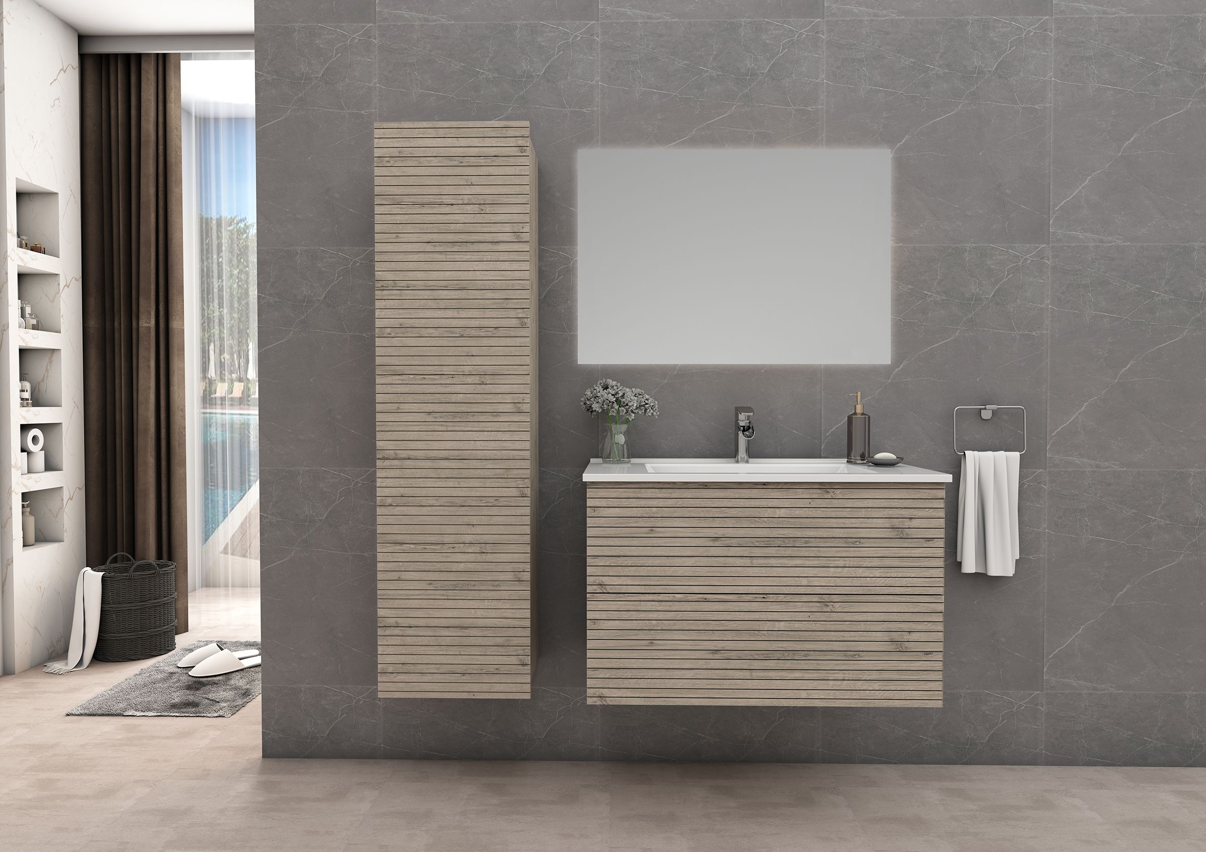 ELITE MEUBLE SOUS-PLAN AVEC RELIEF HORIZONTAL (60CM) - BOIS CLAIR vue 3