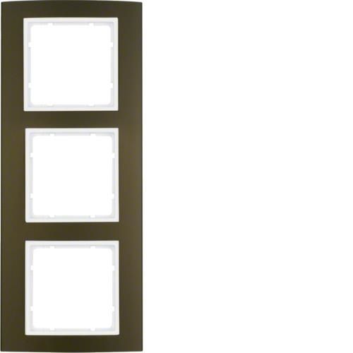 Plaque de recouvrement 3 postes Berker B.3 Alu, Marron / Blanc polaire