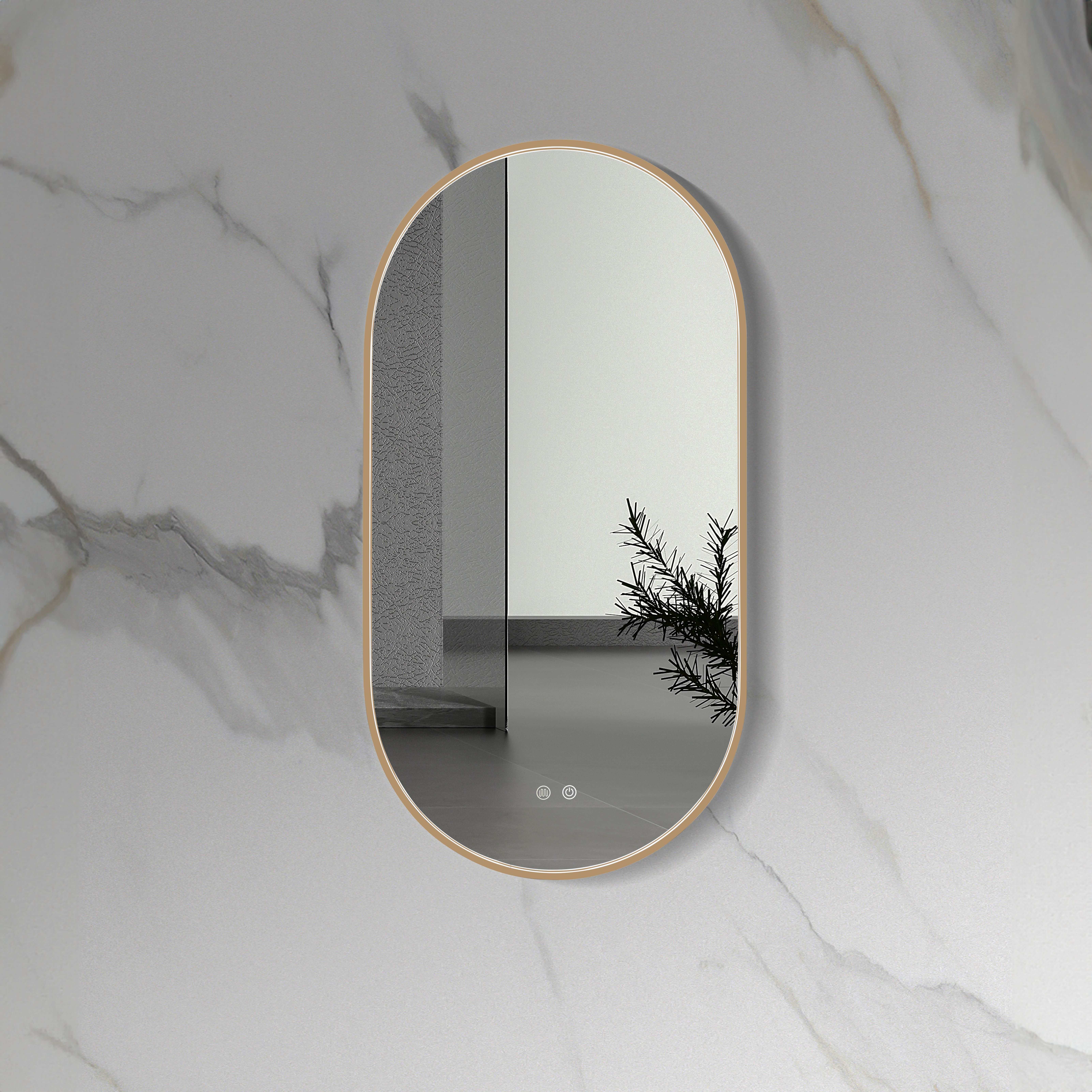 ALONI AVALO MIROIR - AVEC ÉCLAIRAGE LED - OVALE - AVEC CADRE - AVEC CHAUFFAGE - TEMPÉRATURE DE COULEUR LED 3500-6500K - 50X100CM - CUIVRE BROSSÉ vue 2