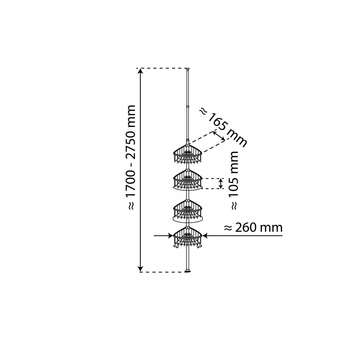 BA0920 Telescopic corner shelf, chrome vue 10