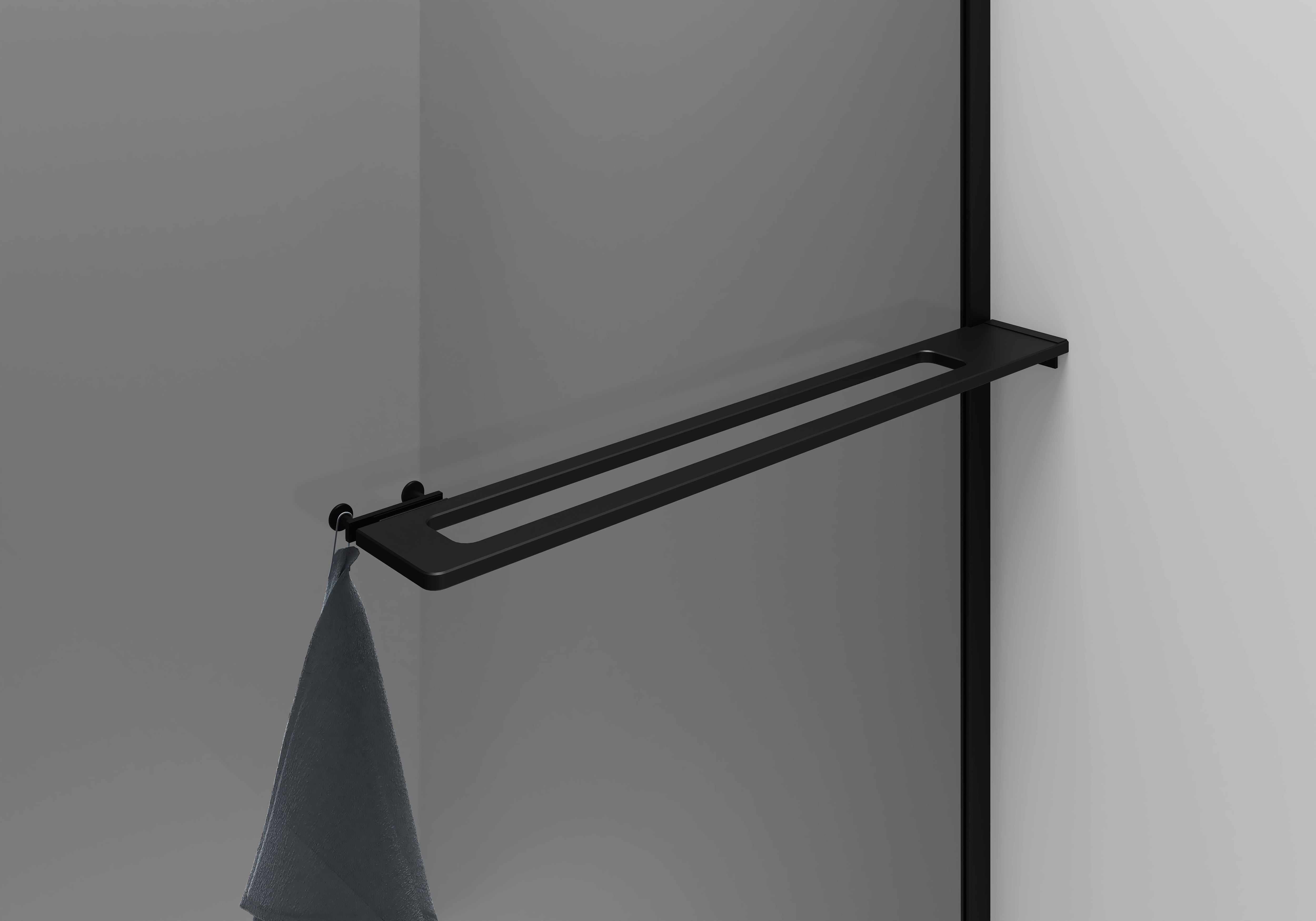 CURVY INLOOPDOUCHE MET HANDDOEKHOUDER - GEBOGEN - MET ANTI-KALKBEHANDELING - OMKEERBAAR - 8MM VEILIGHEIDSGLAS - 100X200CM - MAT ZWART - GRIJS ROOKGLAS vue 2