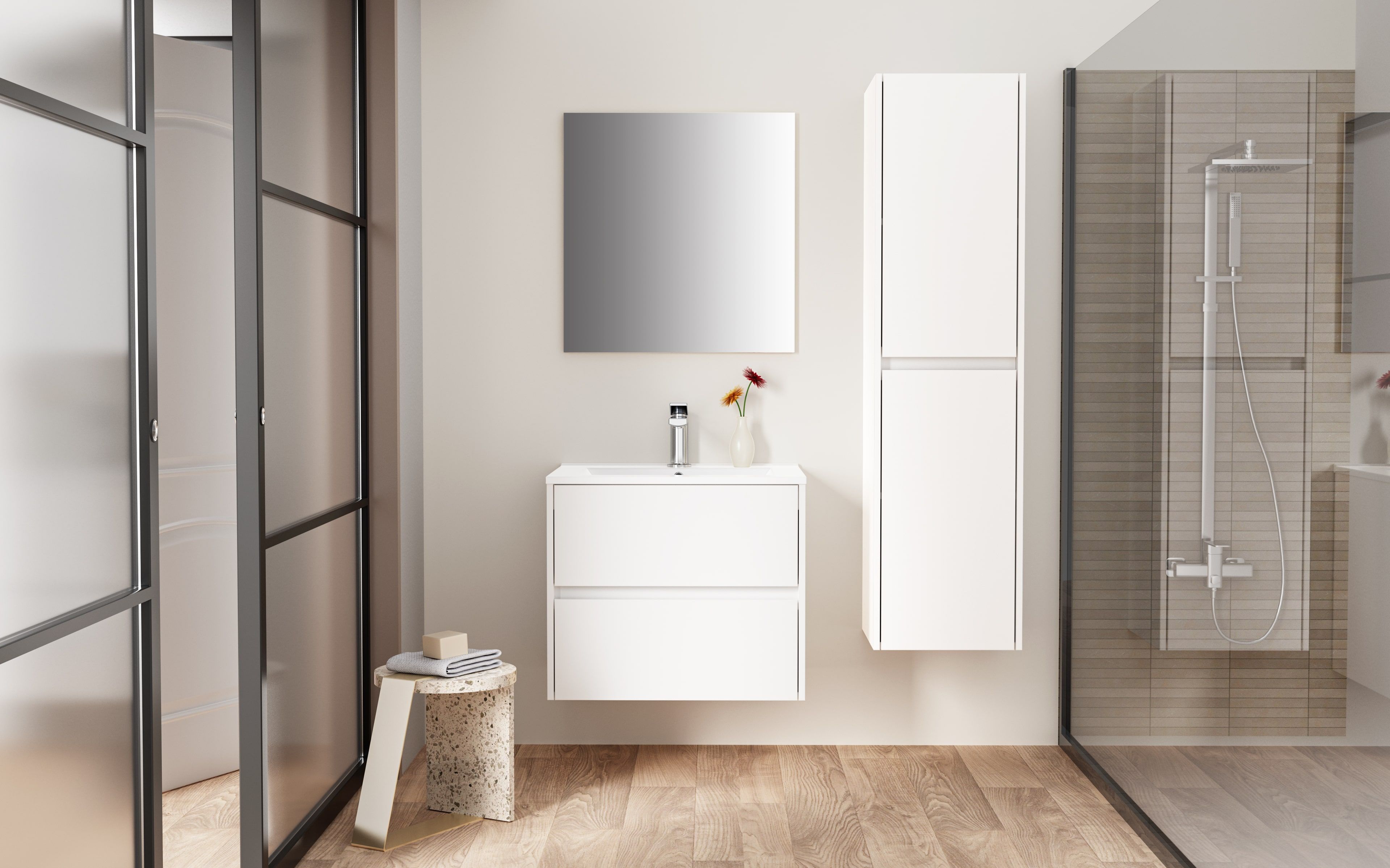 Aloni Hayat Lavabo - 1 Vasque - Avec Trop-plein - 1 Trou Robinet - Marbre Composite - 60×1,5×45 CM - Blanc Brillant