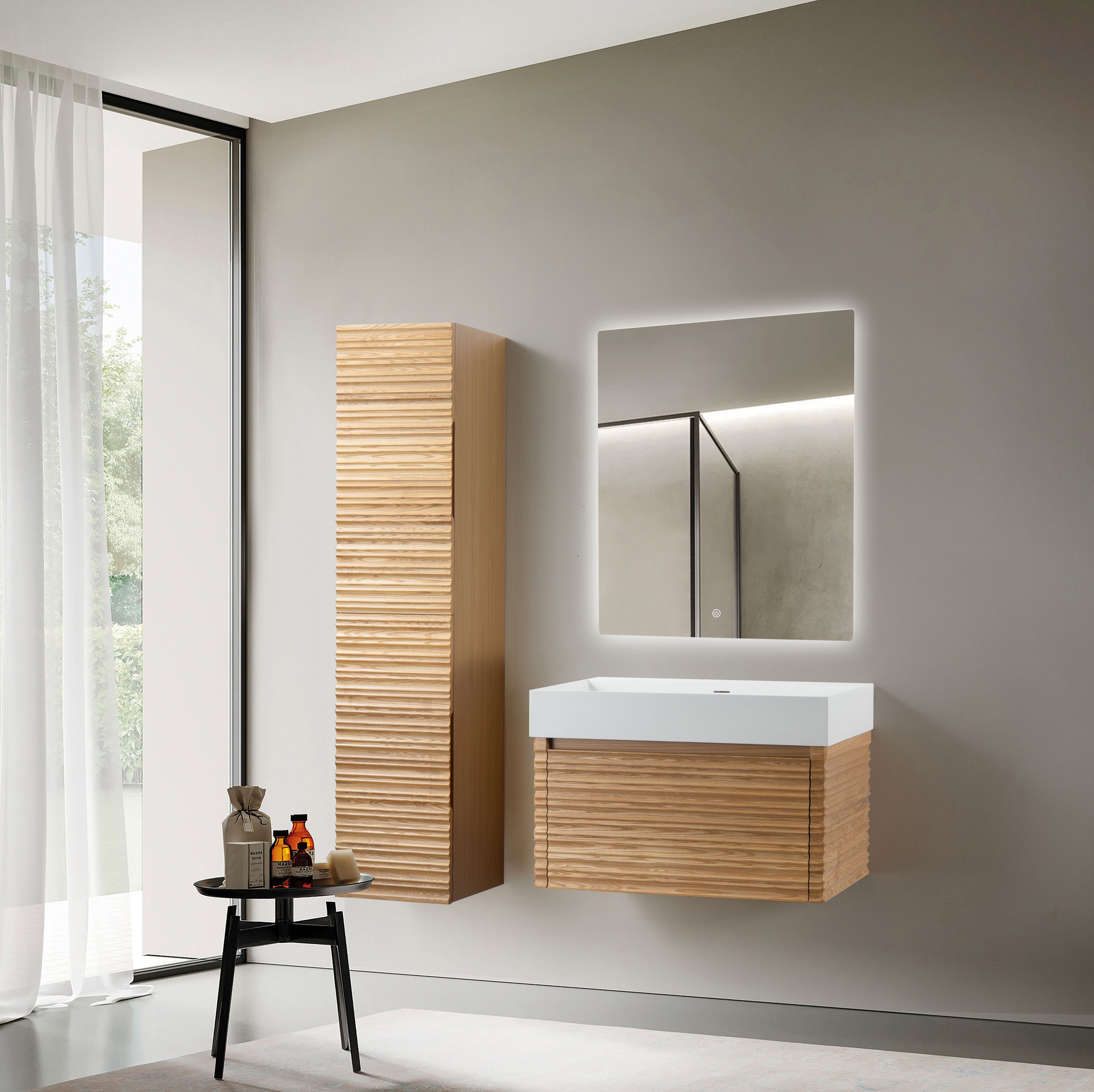 Wonda Square Lavabo - 1 Vasque - Avec Trop-plein - Sans Trou Robinet - Marbre Composite - 80×12×52,5 CM - Blanc Mat