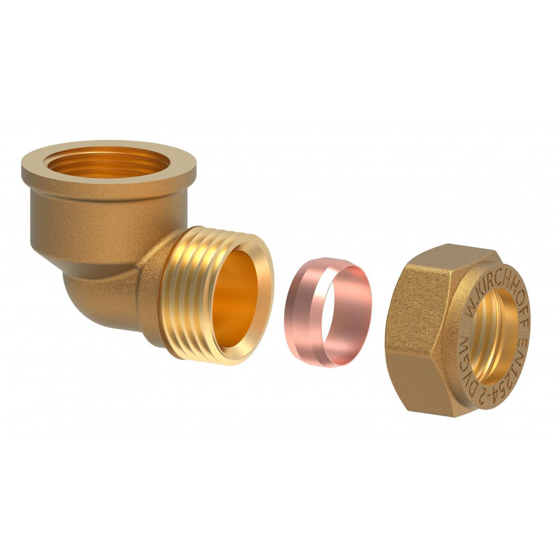 989452117 Brass angle 90°, brass, 15 mm x 1/2" female, clamp fitting for copper pipe vue 3
