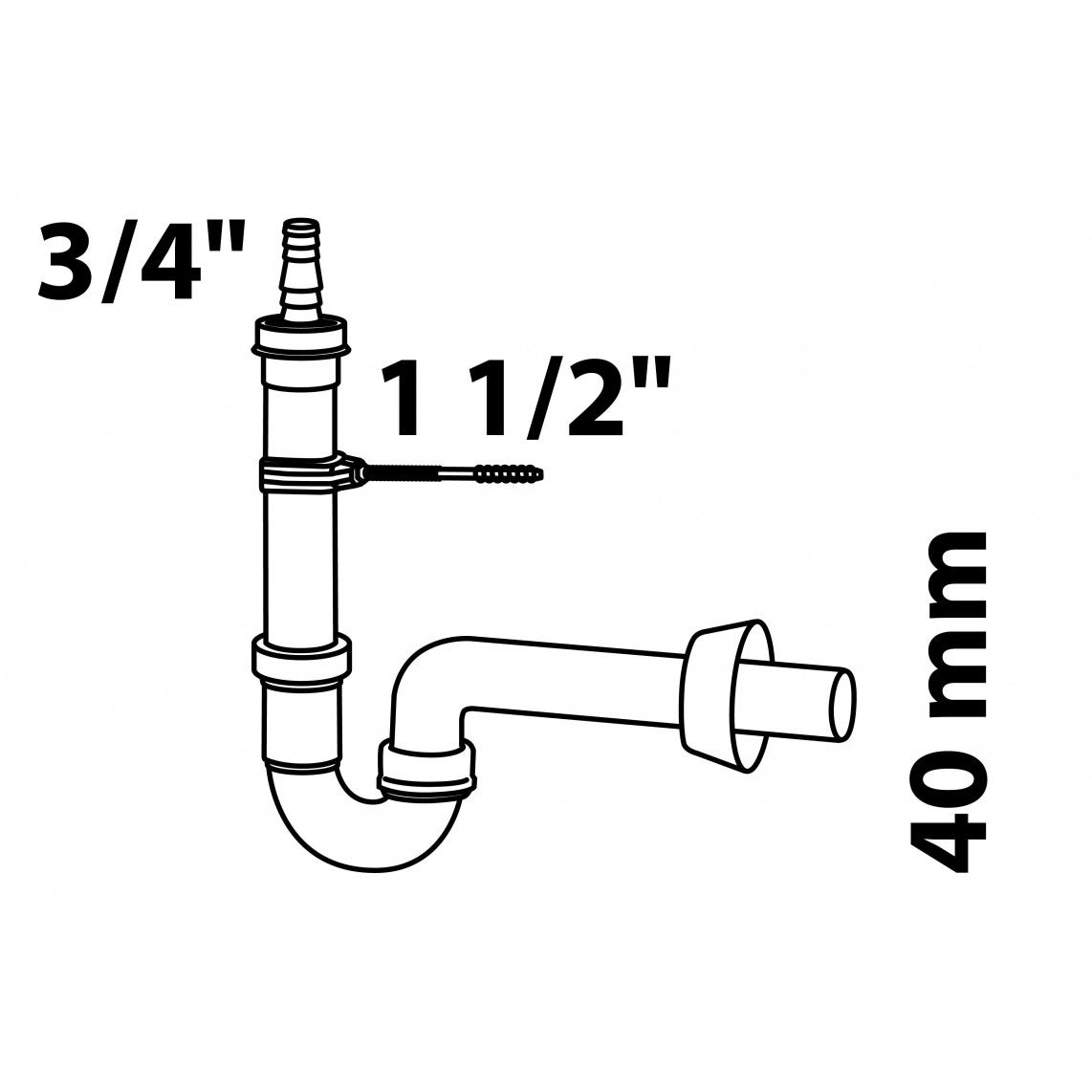 98838049 ECO-SAVE Washing device tubular trap, plastic, grey, 1 1/2" x 40 mm, with 3/4" device connetion vue 2