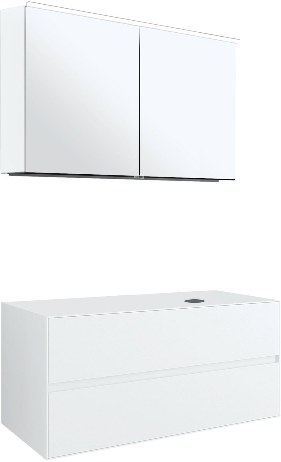 MEUBEL 2LADES+TABLET VOOR OPBOUWLAVABO RECHTS TENSO 120CM ZONDER KRAANGAT WIT MET SPIEGELKAST vue 1