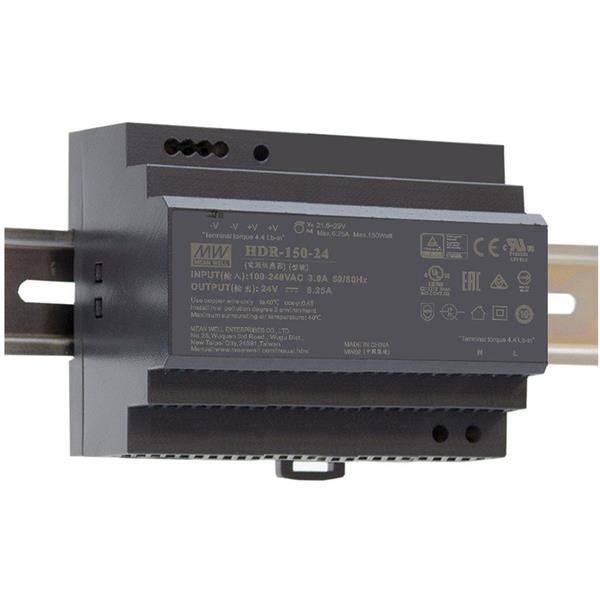 Alimentation sur rail Din ultra mince Ac - Dc; plage d'entrée 85 - 264Vac; sortie 24Vdc à 6.25A