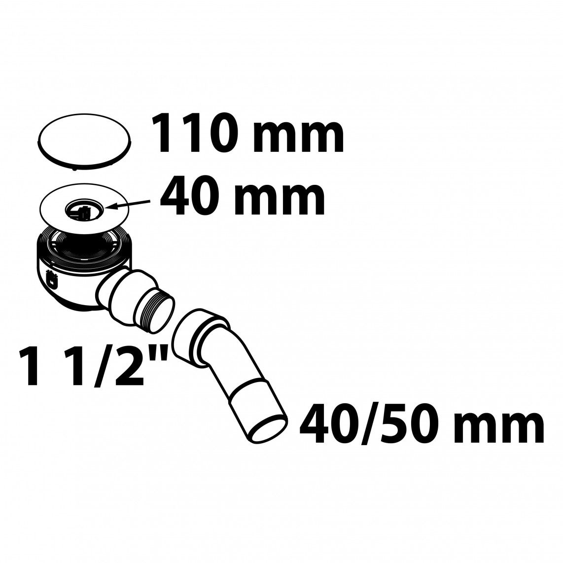 98811218 PP Douche- en badafvoer 90 mm, chroom, 1 1/2" x 40/50 mm, met afdekking 110 mm vue 2