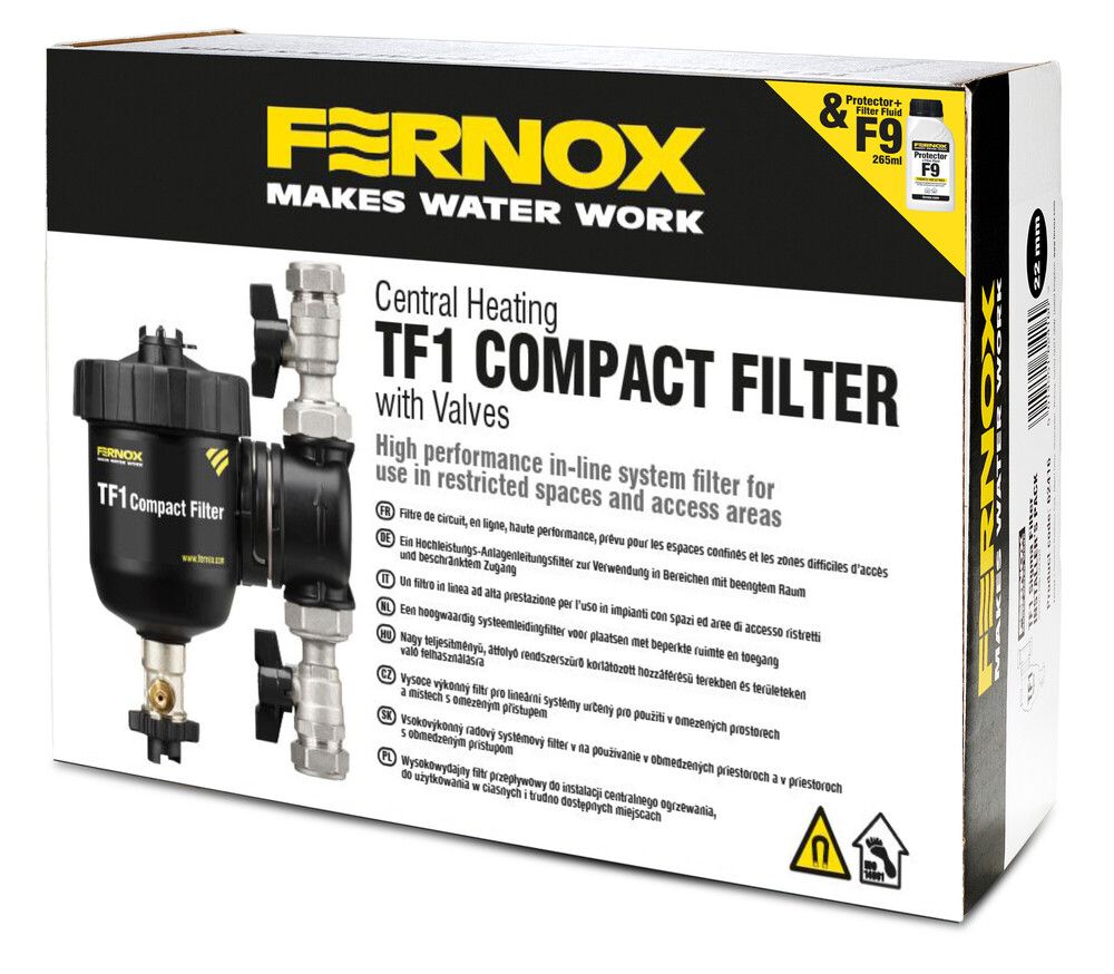 Fernox TF1 Compact Filter 3/4 Inch Avec Protecteur + Liquide Pour Filtre F9 265ML