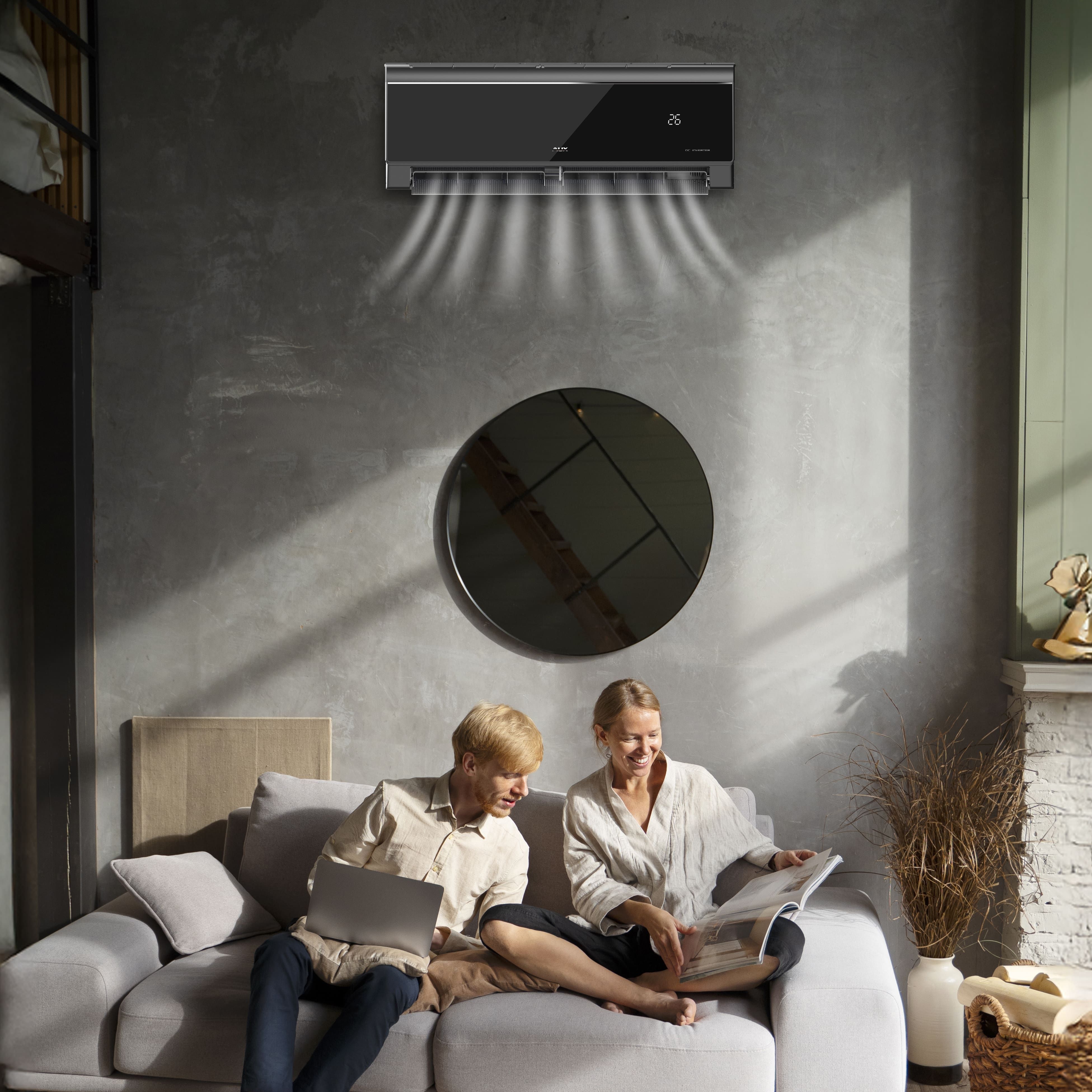 Aux Single Split Climatiseur - Unité Extérieure ET Intérieure - Pack Complet - Refroidissement ET Chauffage - Wifi - 12000 Btu - 3,5KW - R32 - Noir Brillant