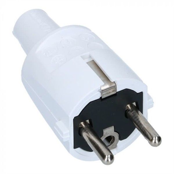 Fiche mâle en PVC + PC 16A - 250V - Blanc
