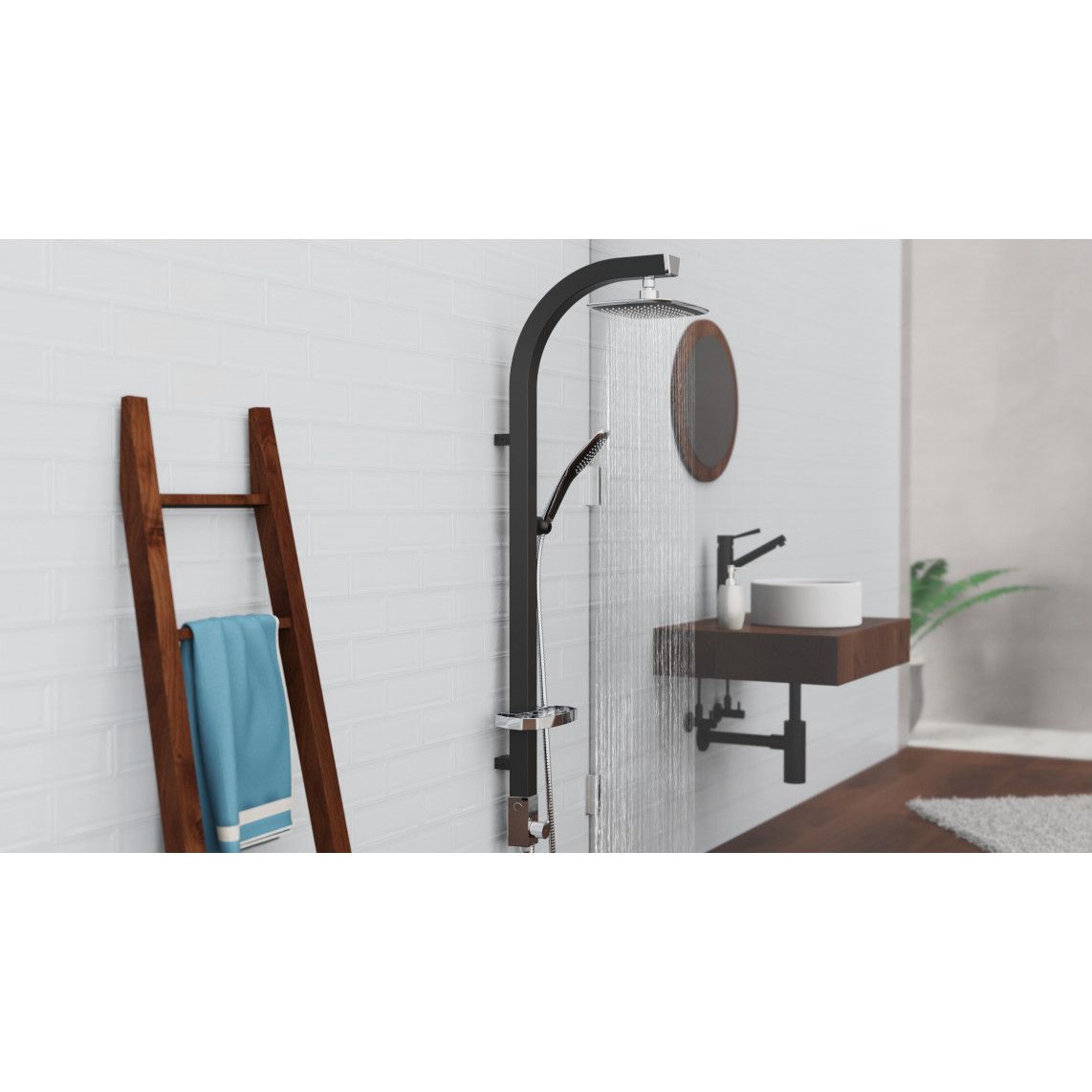 60060 MADAGASKAR Overhead shower set, black matt/chrome vue 6