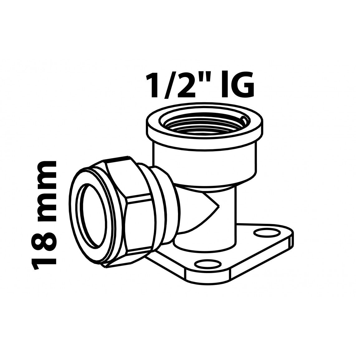 989458317 Elbow wall plate, brass, 18 mm x 1/2" female, clamp fitting for copper pipe vue 4