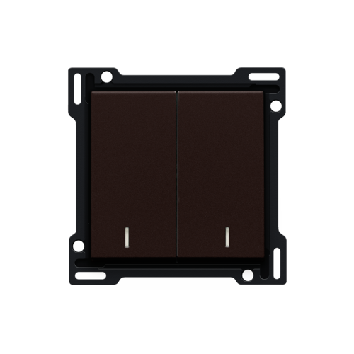 Set de finition avec double voyant pour interrupteur double allumage, interrupteur va-et-vient + bouton-poussoir N.O., interrupteur va-et-vient double ou bouton-poussoir double N.O. ou N.F., couleur dark brown coated