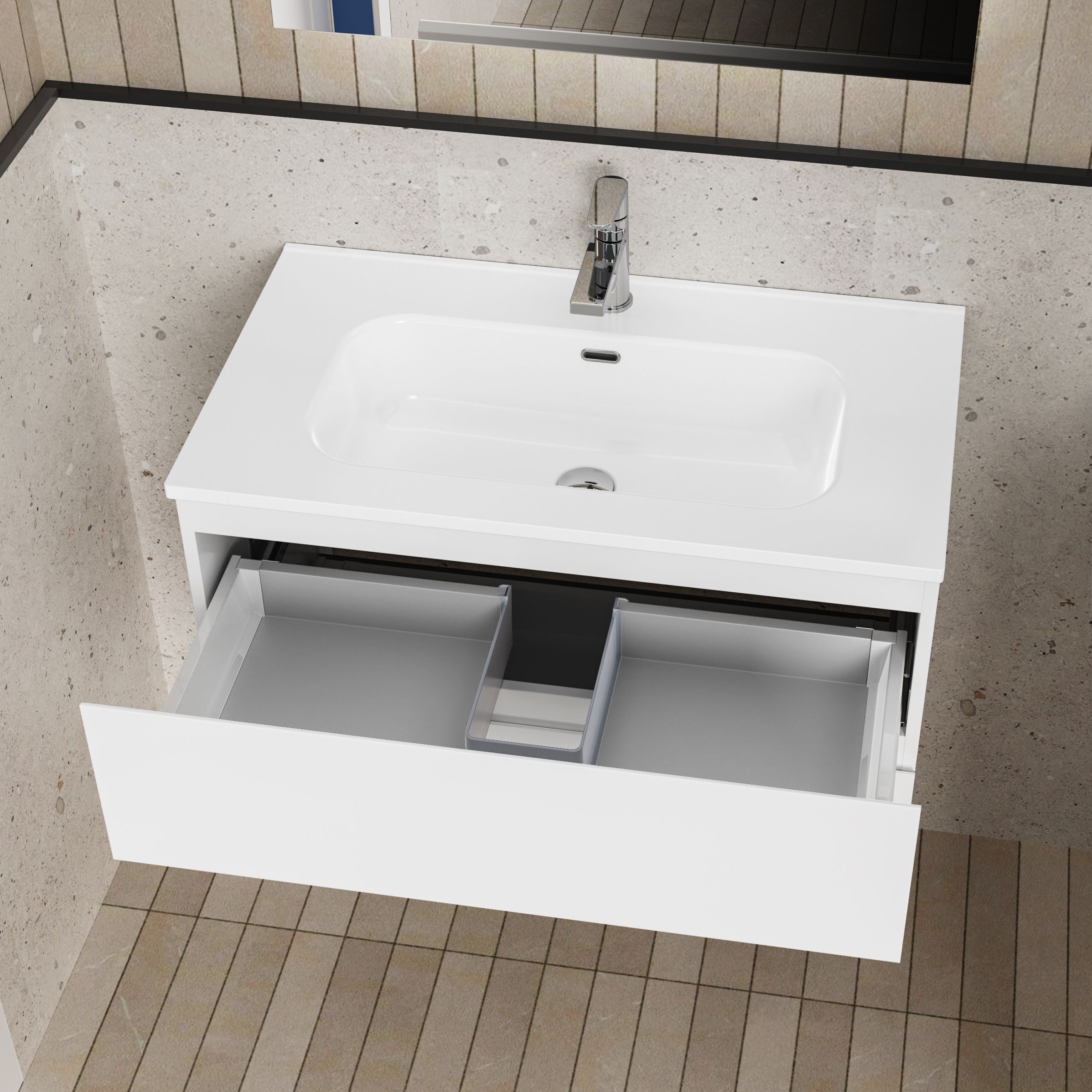 ALONI LIVA BADKAMERMEUBELSET COMPLEET - MET ONDERKAST - MET WASTAFEL - MET LED SPIEGEL - 80CM - GLANZEND WIT vue 4