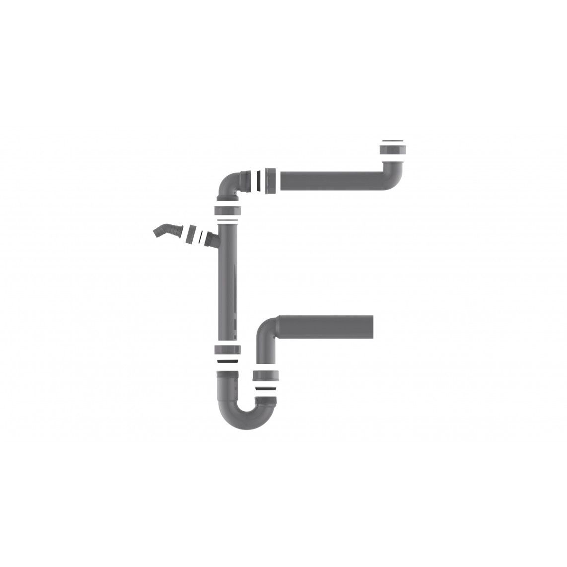 98833649 ECO-SAVE Space-saving sink tubular trap, plastic, grey, 1 1/2" female x 50 mm, with 3/4" device connection vue 4