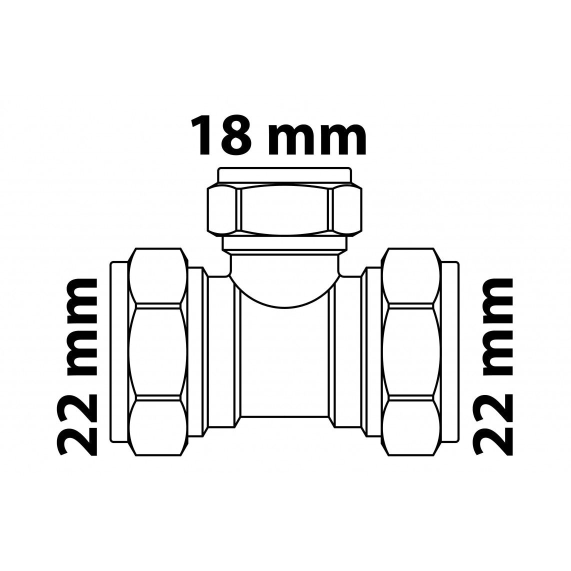 989453617 MS verloop T-stuk, blanco, 22 mm x 18 mm x 22 mm, knelfitting voor koperen buis vue 4