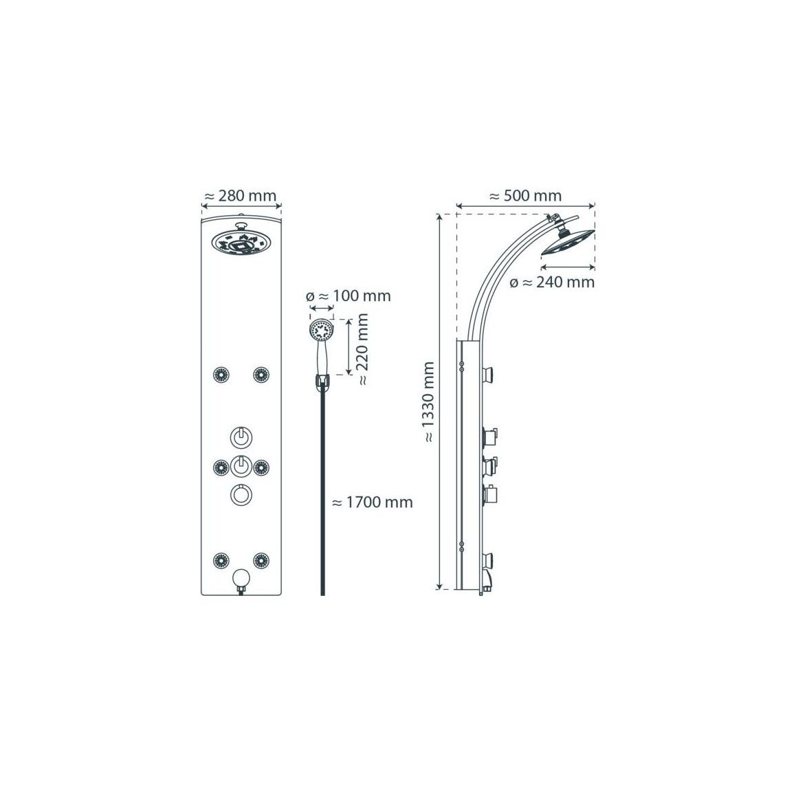 60029 LANZAROTE Shower panel, glass, black, with thermostatic mixer vue 7