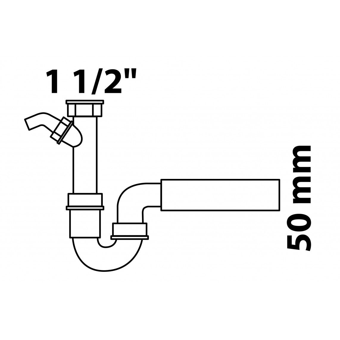 98831448 Sink tubular trap, plastic, white, 1 1/2" female x 50 mm, with 3/4" device connection vue 2