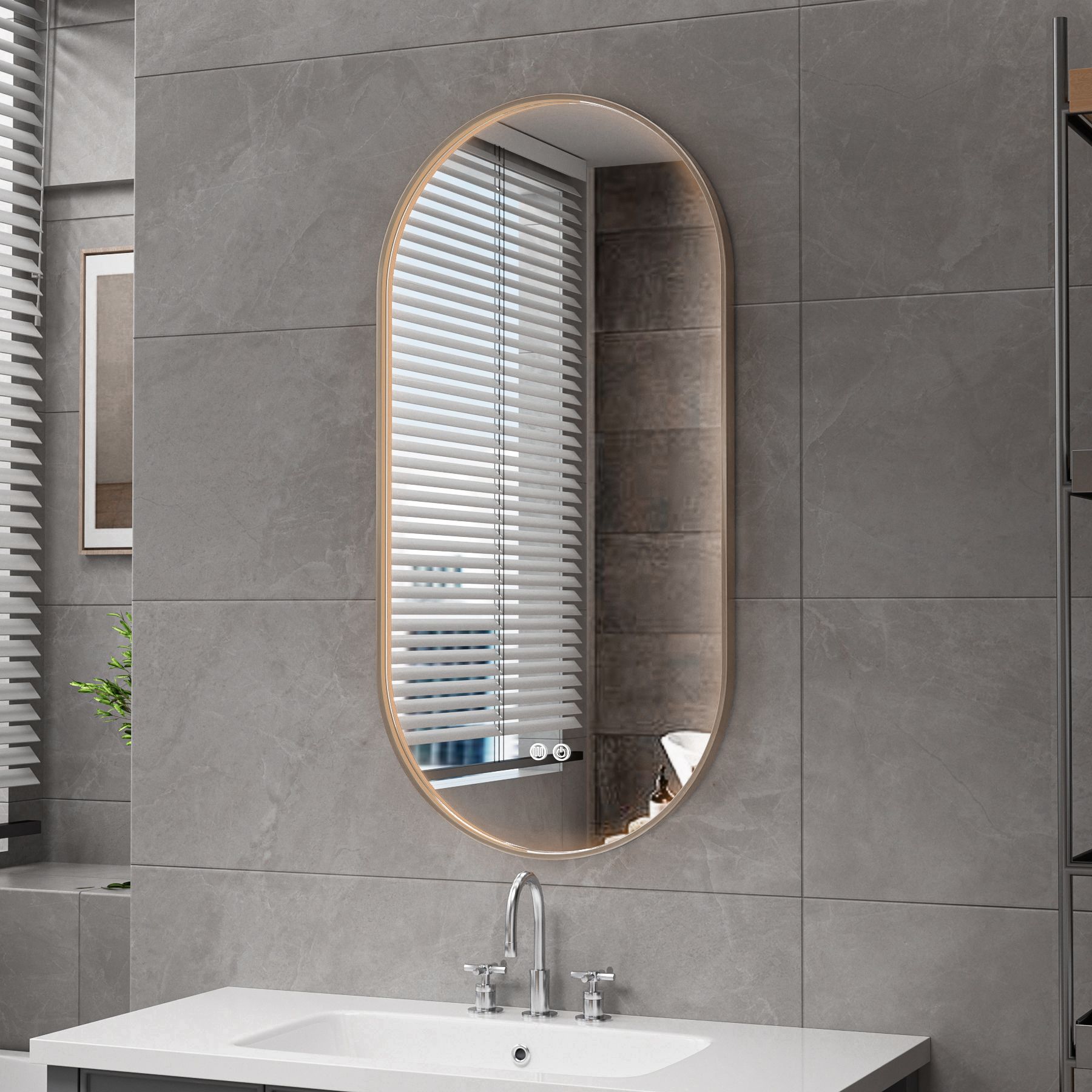 ALONI AVALO MIROIR - AVEC ÉCLAIRAGE LED - OVALE - AVEC CADRE - ANTI-BUÉE - TEMPÉRATURE DE COULEUR LED 3000-6000K - DIMMABLE - 50X100CM - BRUN BRONZE BROSSÉ vue 3