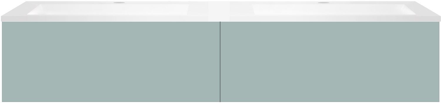 ONDERBOUW COFFEE 2 LADES 160 DUO IJSBLAUW ZACHT MAT +DUBBELE WASTAFEL KUNSTMARMER MAT WIT vue 1