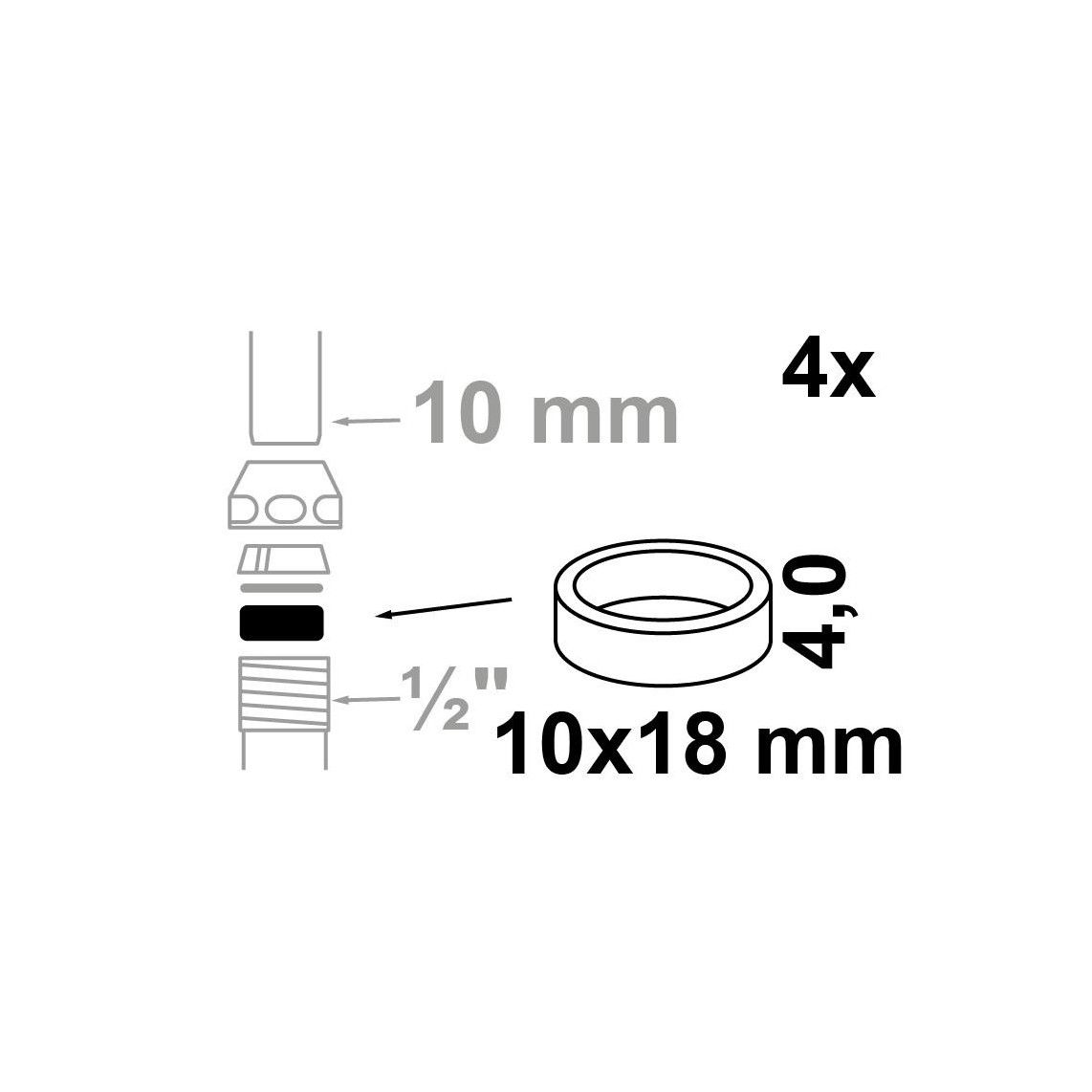 98697030 Crimp gasket, silicone, 10 x 18 x 4 mm, for 1/2" x 10 mm (4x) vue 2