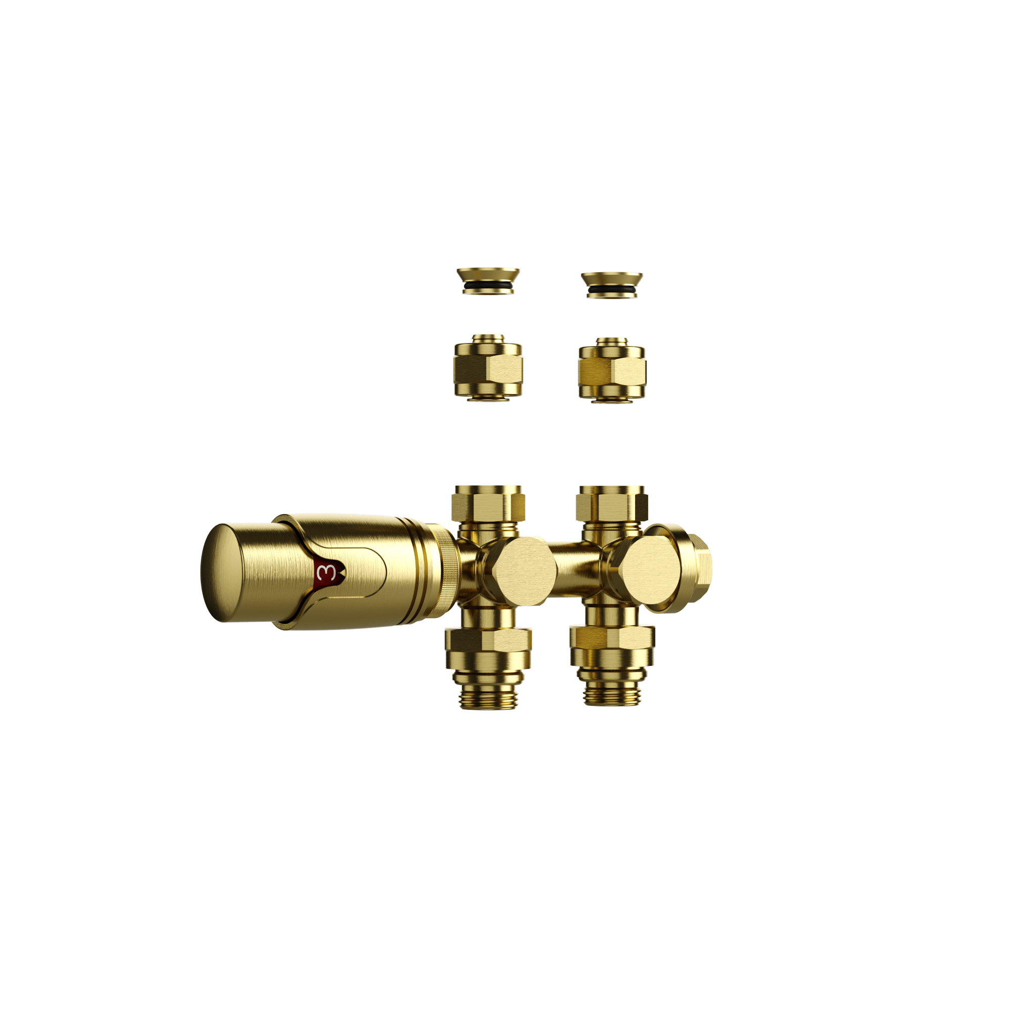 BELRAD RADIATORKRAAN - DESIGN - THERMOSTATISCH - MIDDENAANSLUITING - MUUR-EN VLOERAANSLUITING - GEBORSTELD GOUD vue 2