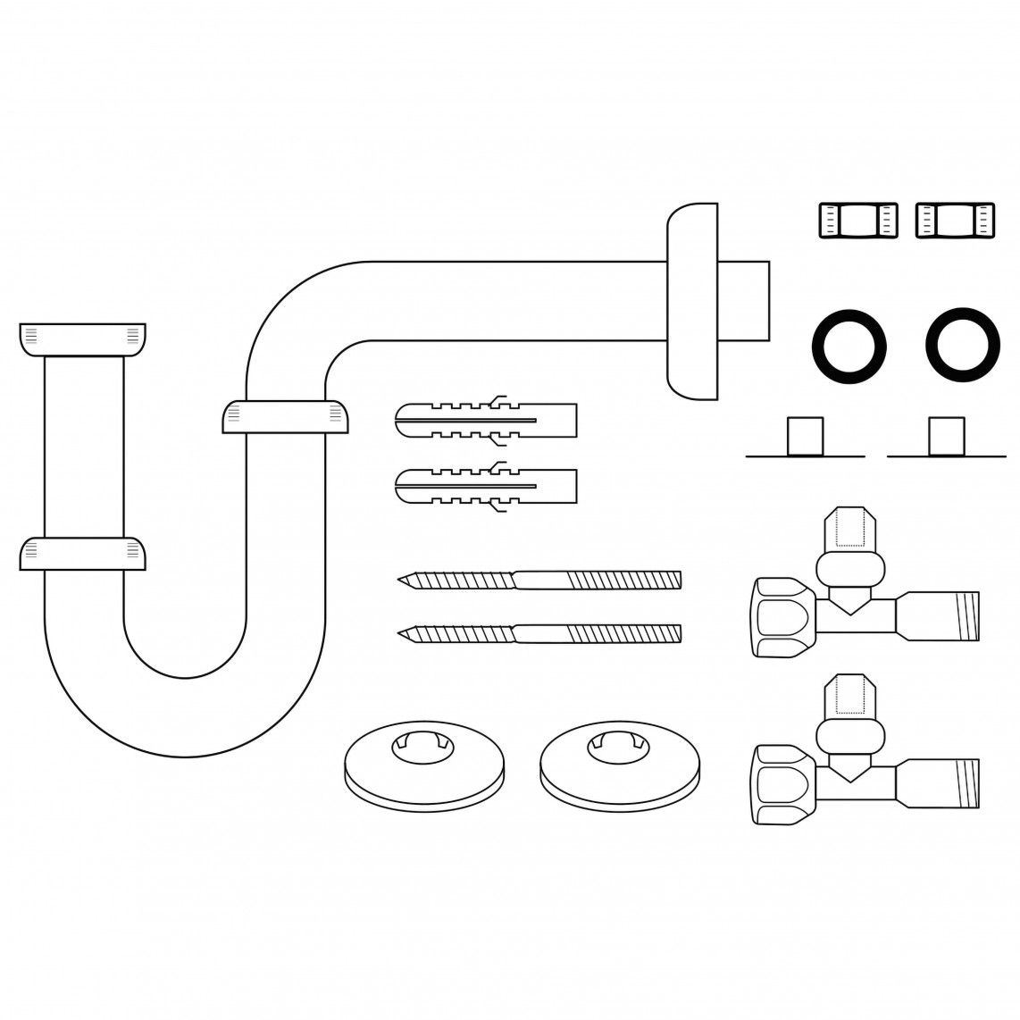 98800104 Wash basin tubular trap set, chrome, 1 1/4" x 32 mm, with fixing, with 2x angle valve vue 5