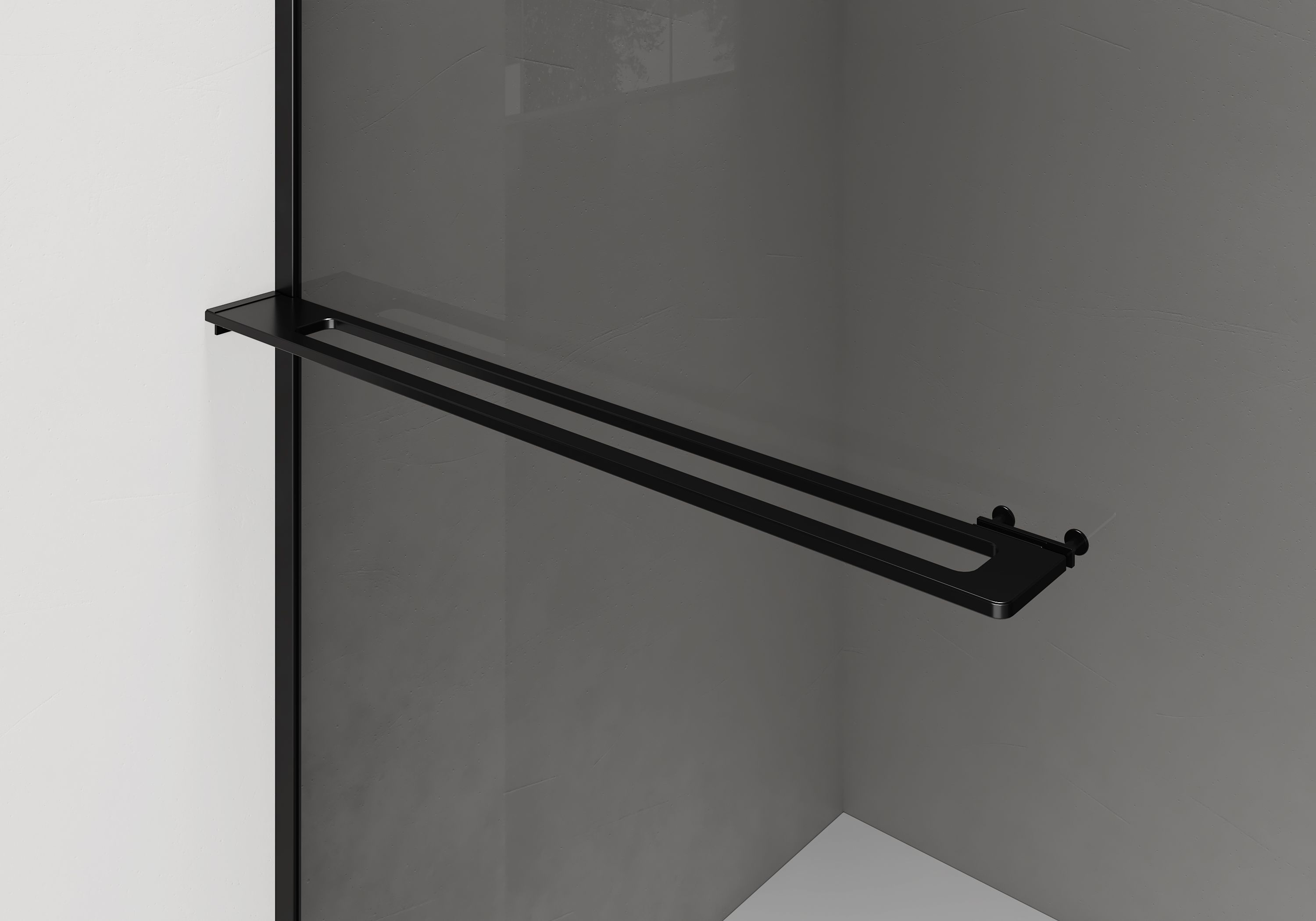 CURVY DOUCHE À L'ITALIENNE AVEC PORTE-SERVIETTE - COURBÉE - TRAITEMENT ANTI-CALCAIRE - RÉVERSIBLE - VERRE DE SÉCURITÉ 8MM - 120X200CM - NOIR MAT - VERRE GRIS FUMÉ vue 2
