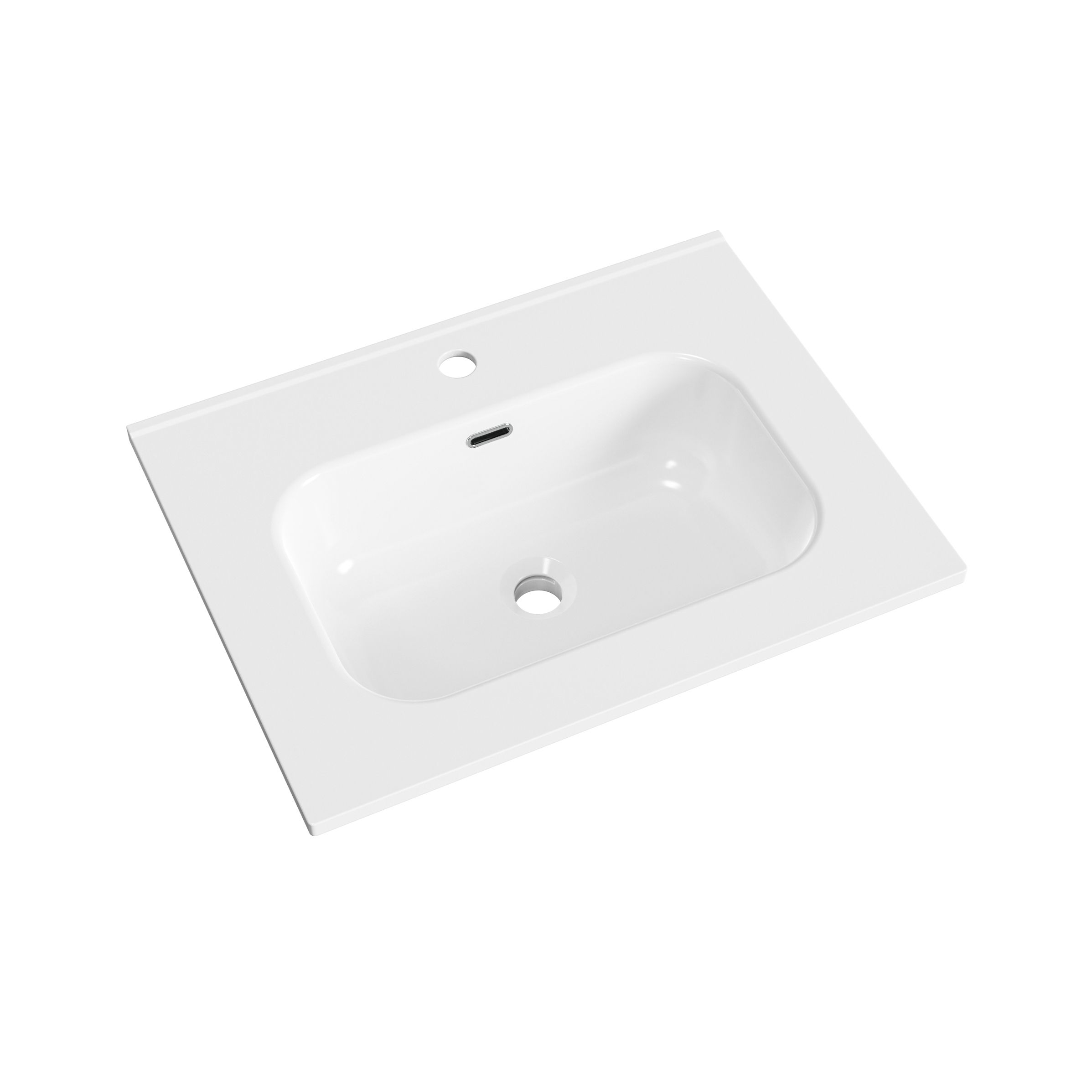 Aloni Liva Lavabo – 60×1,8×46 CM – 1 Vasque – 1 Trou Robinet – Avec Trop-plein – Céramique – Blanc Brillant