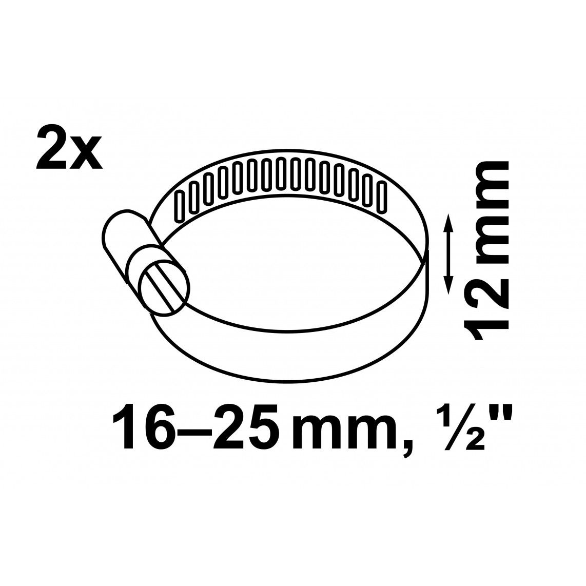 987371255 collier de serrage 12 mm Largeur de bande, acier inoxydable, 16 - 25 mm, pour 1/2" (2x) vue 2