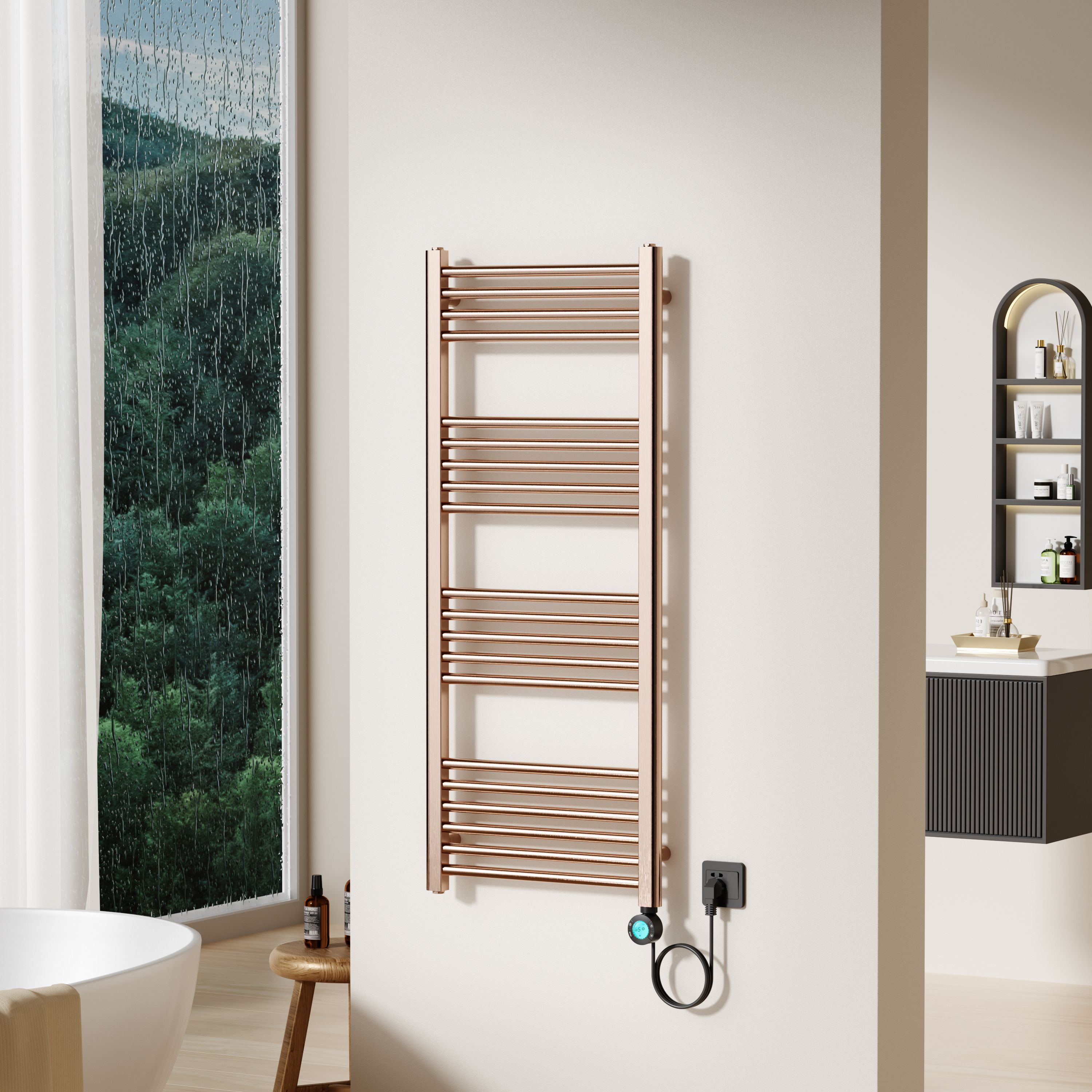 BELRAD SÈCHE-SERVIETTES ÉLECTRIQUE – AVEC THERMOSTAT NUMÉRIQUE PROGRAMMABLE – SMART WIFI - RACCORD À DROITE – 700W – 1200X500 MM – CUIVRE BROSSÉ vue 2
