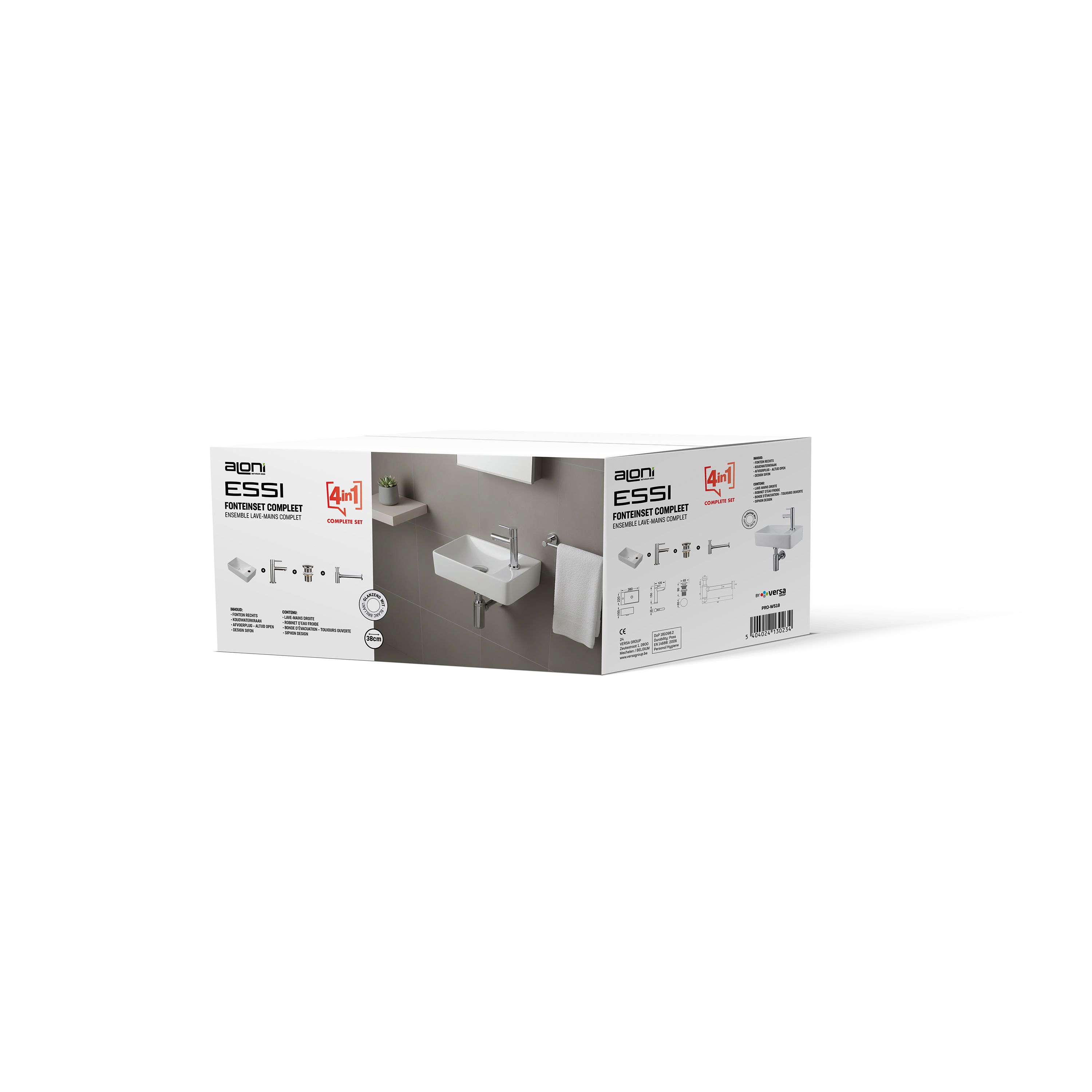 ENSEMBLE LAVE-MAINS ALONI ESSI COMPLET – AVEC LAVE-MAINS DROITE, ROBINET, BONDE DE VIDANGE ET SIPHON – BLANC BRILLANT - CHROME vue 4