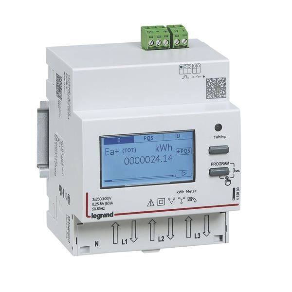 Compteur triphasé 63A direct non MID sortie impulsions - 4 modules