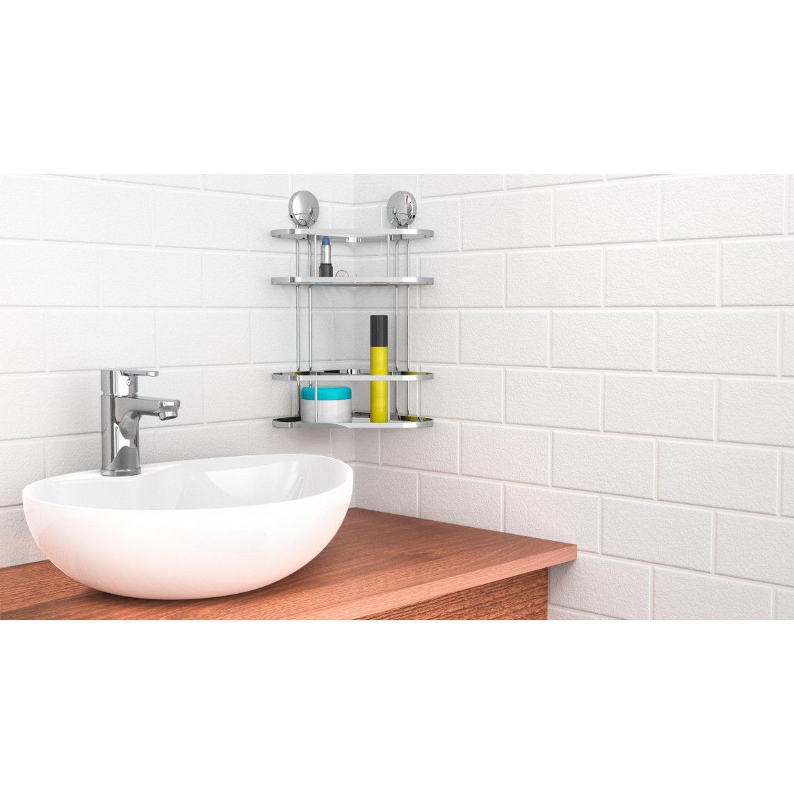 BA0203 Douche hoekplanchet 2 niveaus, chroom, om te lijmen of schroeven vue 5